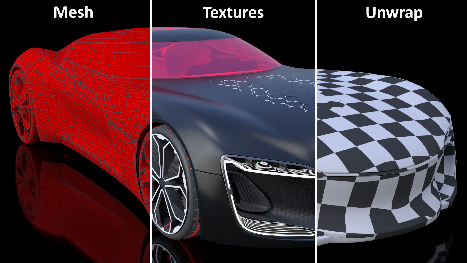 Electric Sports Car Black Rigged 3D