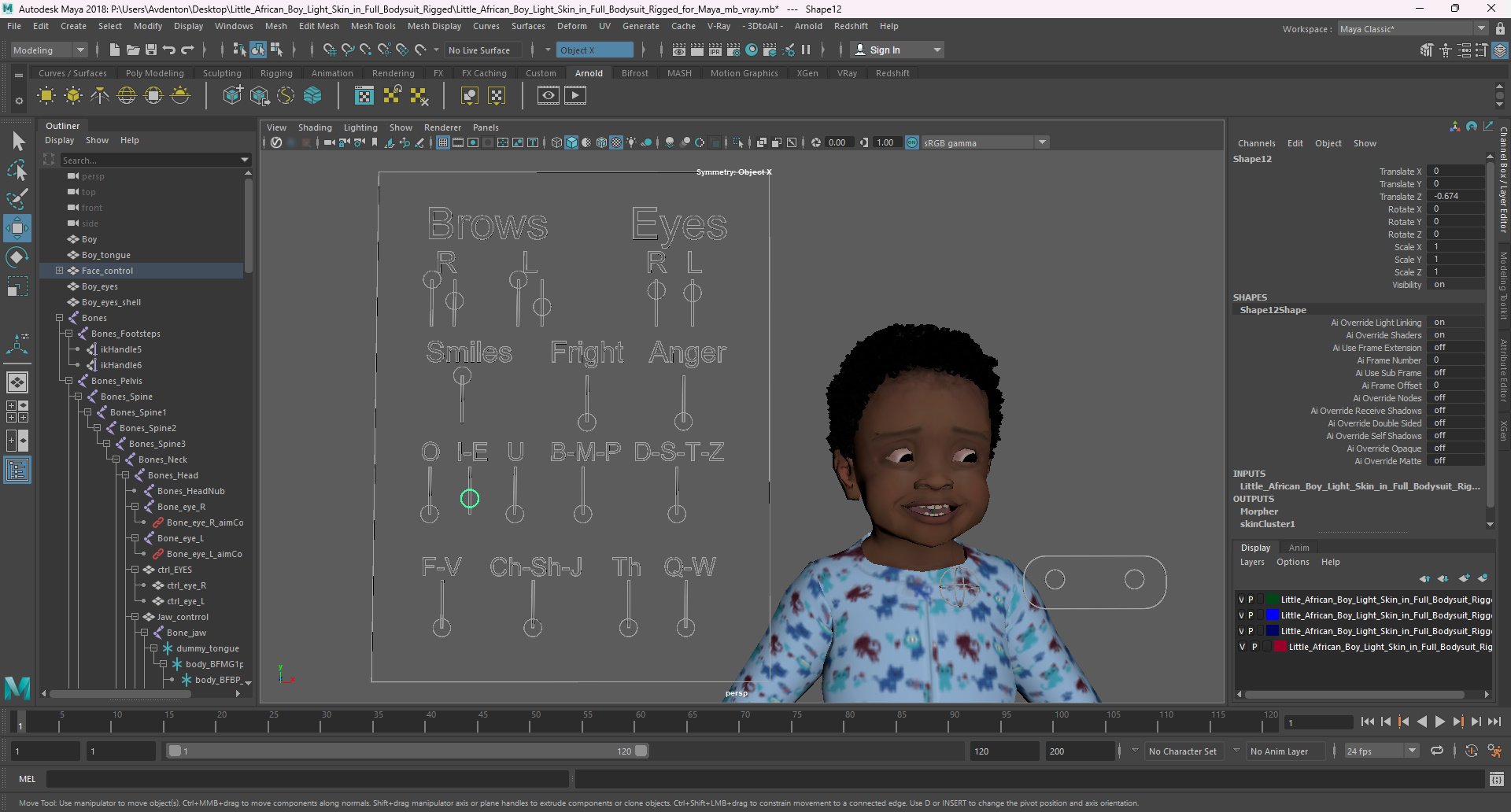 Little African Boy Light Skin in Full Bodysuit Rigged for Maya 3D