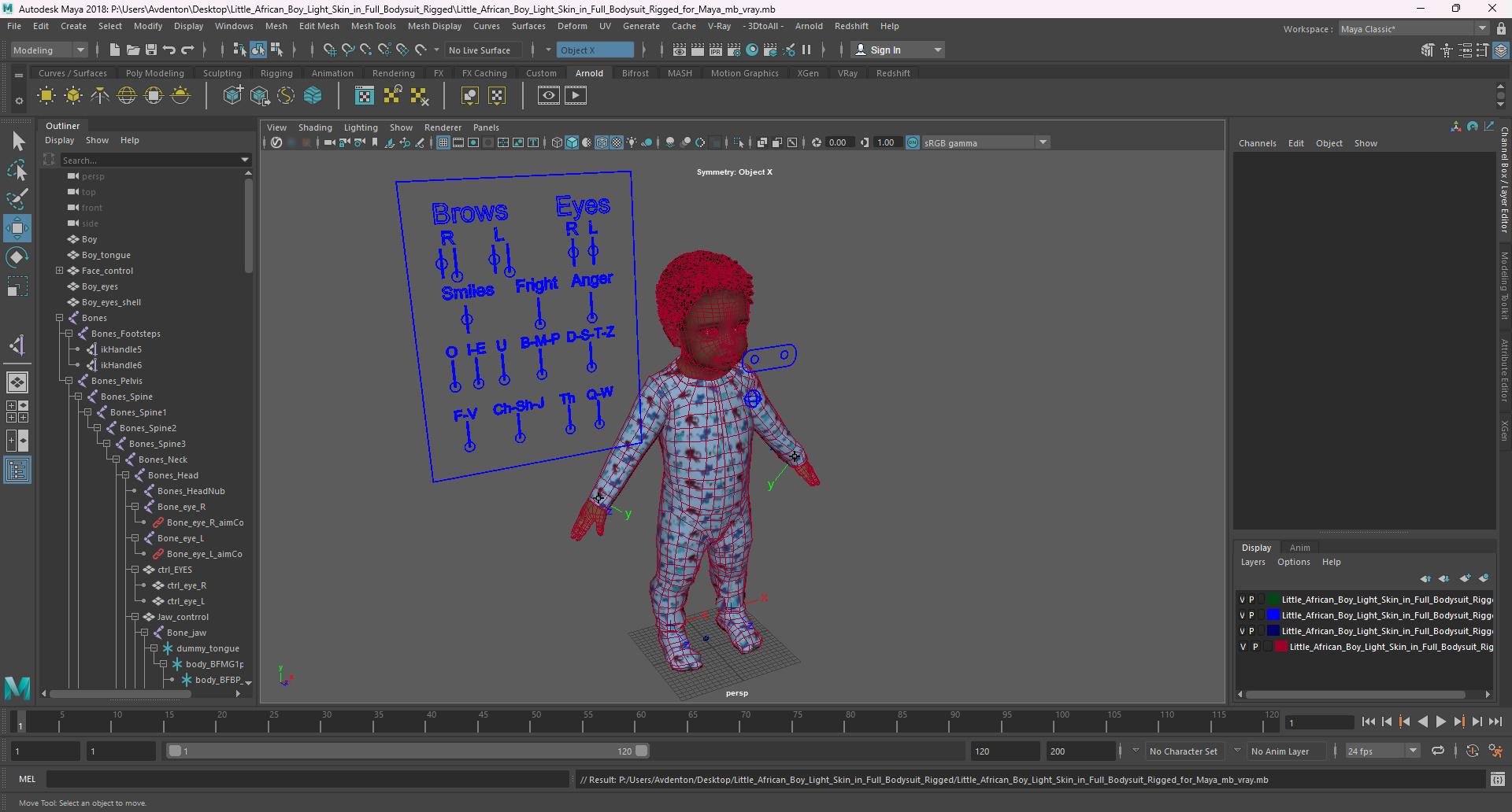 Little African Boy Light Skin in Full Bodysuit Rigged for Maya 3D