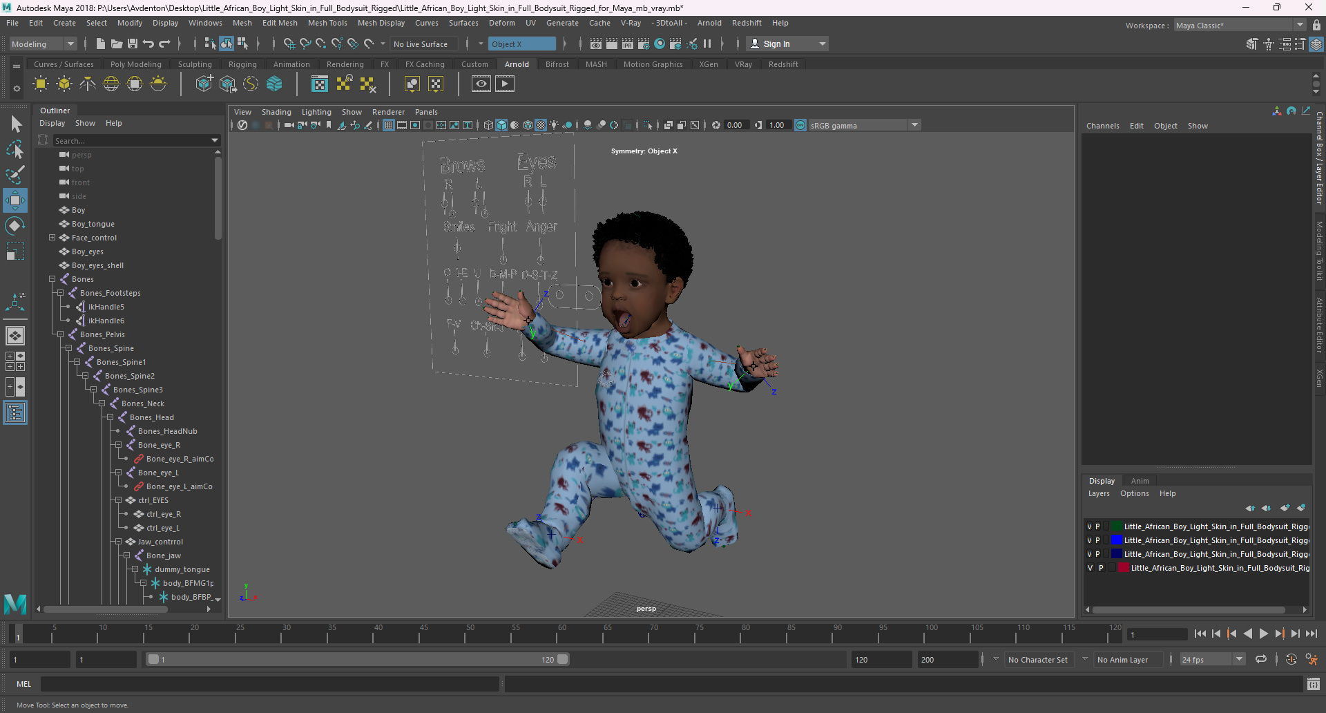 Little African Boy Light Skin in Full Bodysuit Rigged for Maya 3D