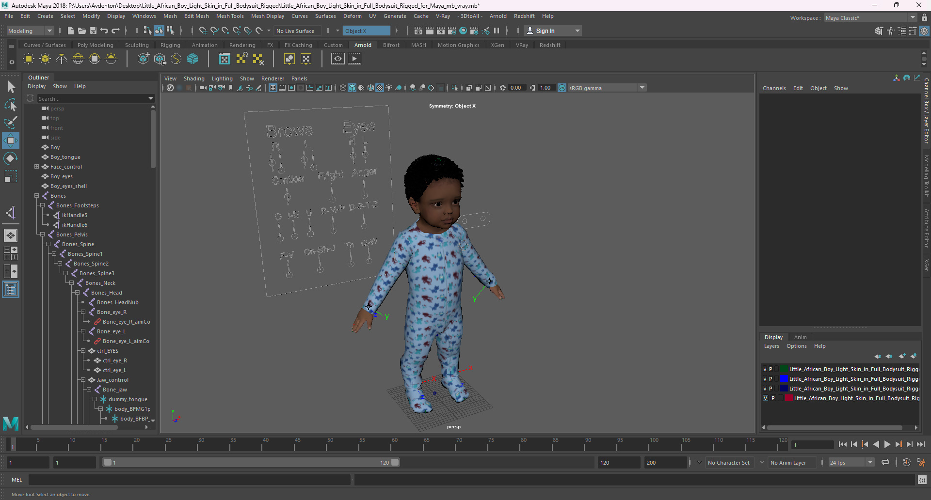 Little African Boy Light Skin in Full Bodysuit Rigged for Maya 3D
