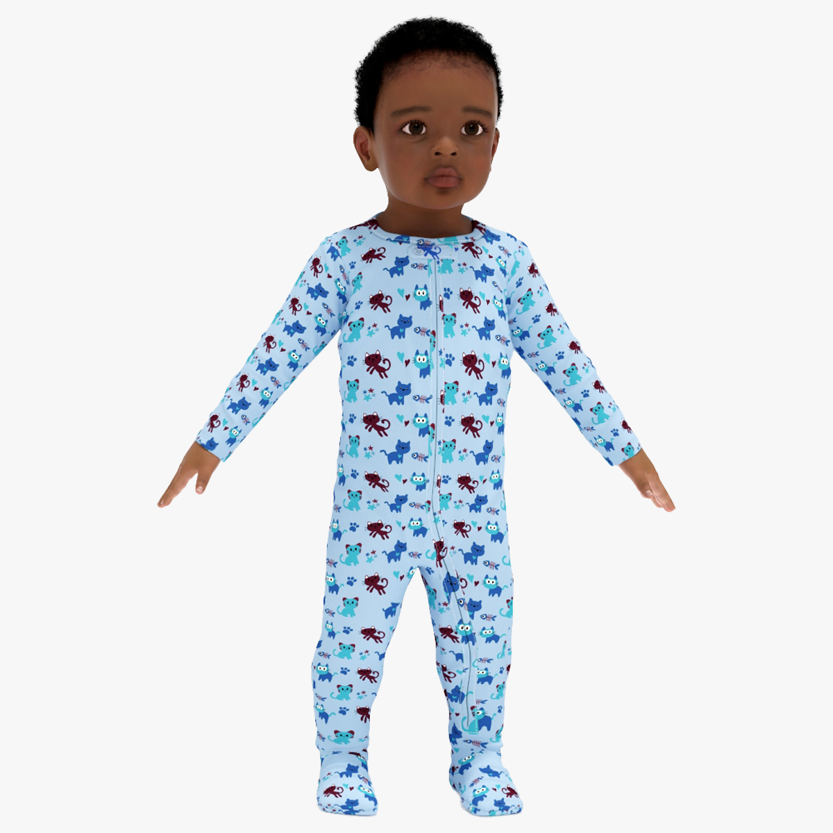 Little African Boy Light Skin in Full Bodysuit Rigged for Maya 3D