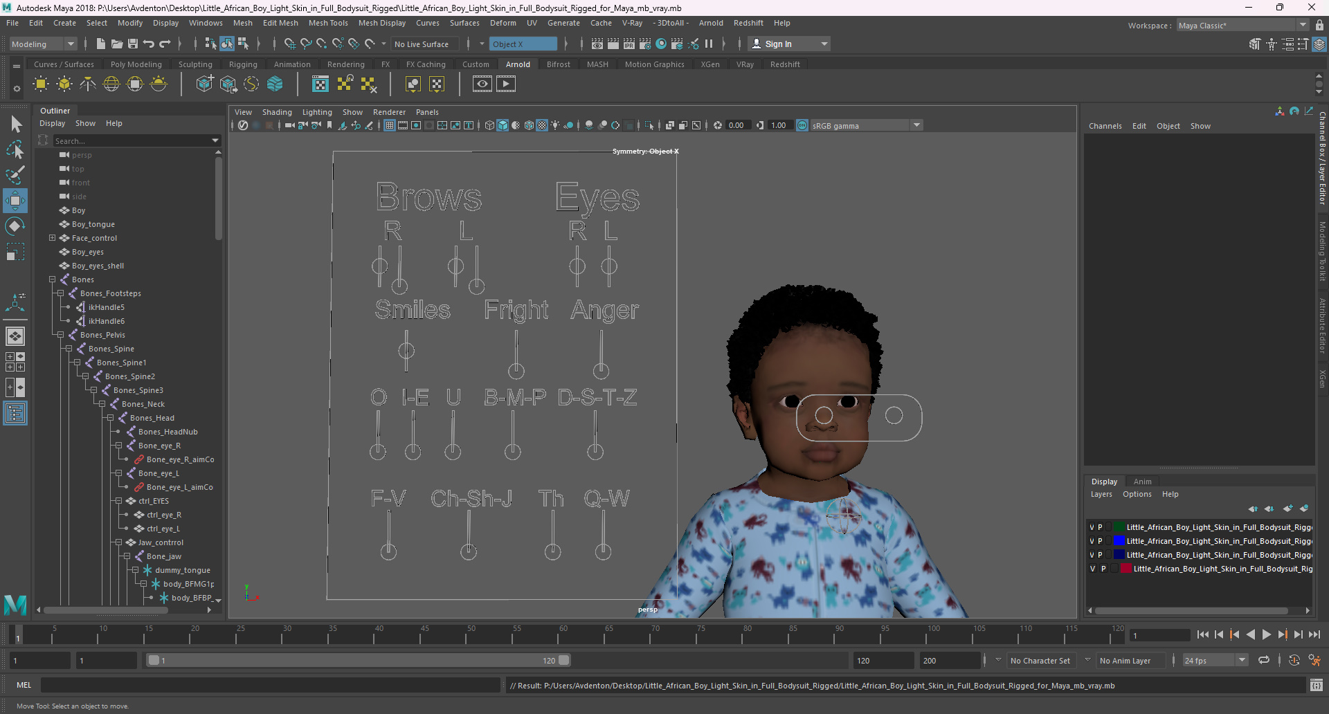 Little African Boy Light Skin in Full Bodysuit Rigged for Maya 3D