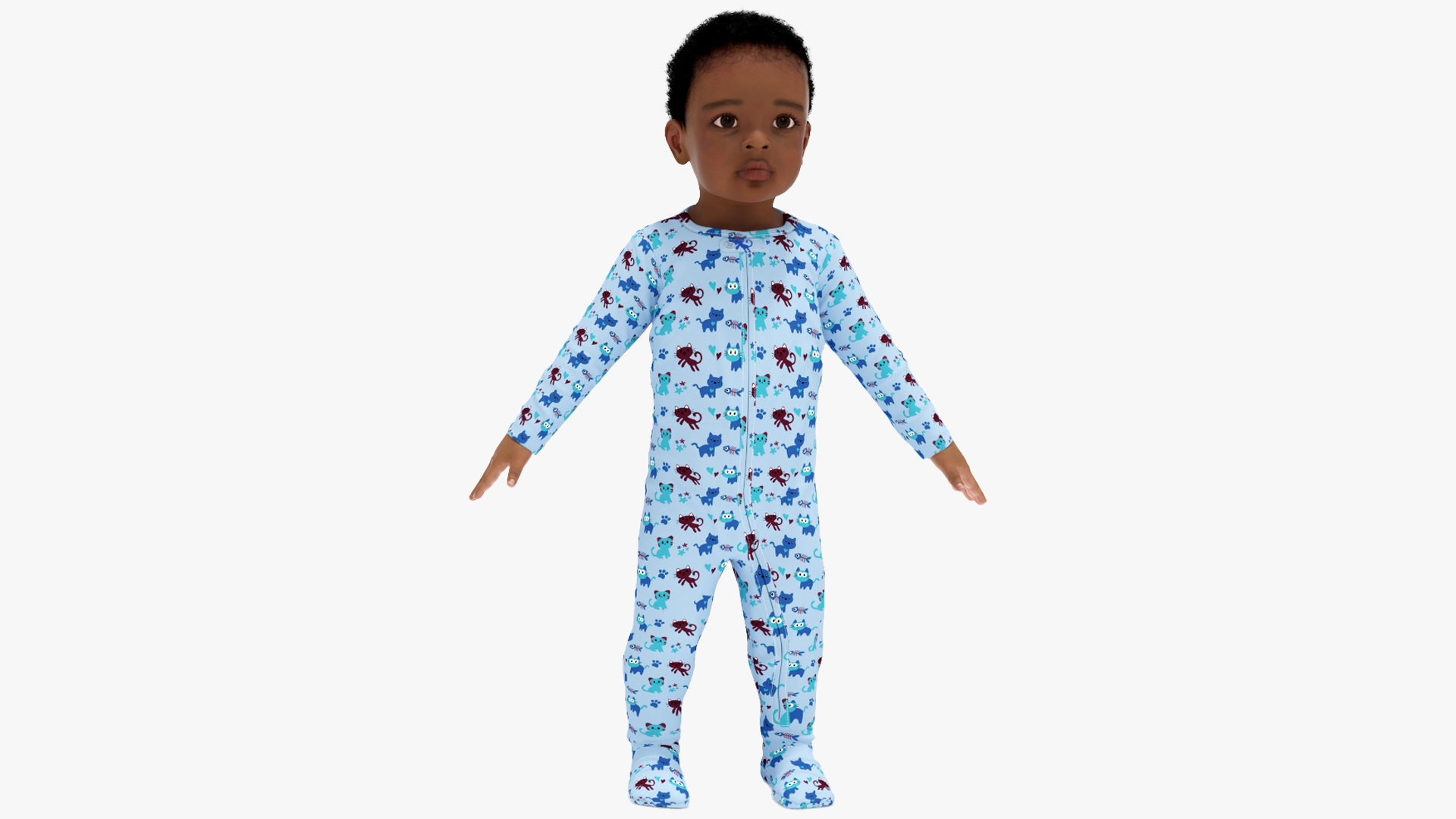 Little African Boy Light Skin in Full Bodysuit Rigged for Maya 3D