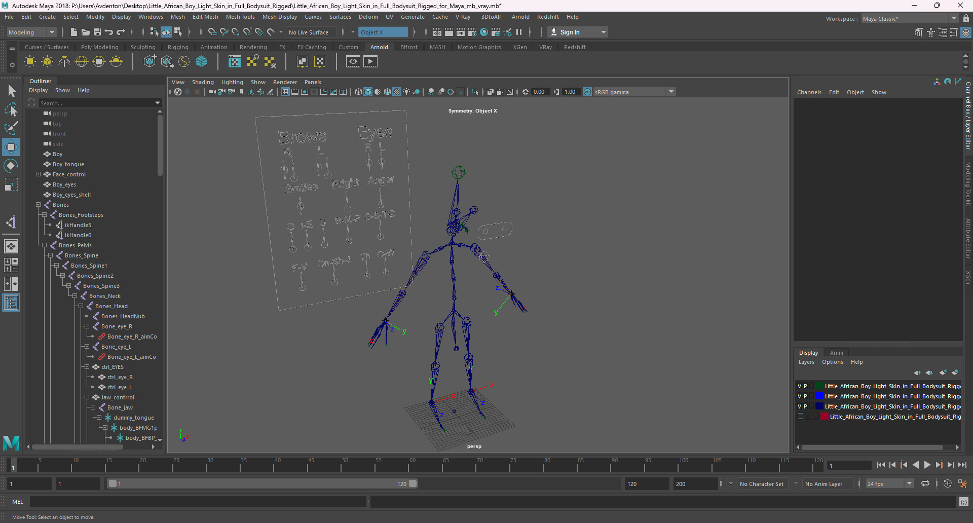 Little African Boy Light Skin in Full Bodysuit Rigged for Maya 3D