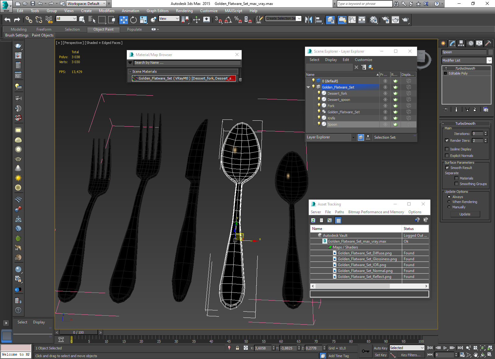 Golden Flatware Set 3D model