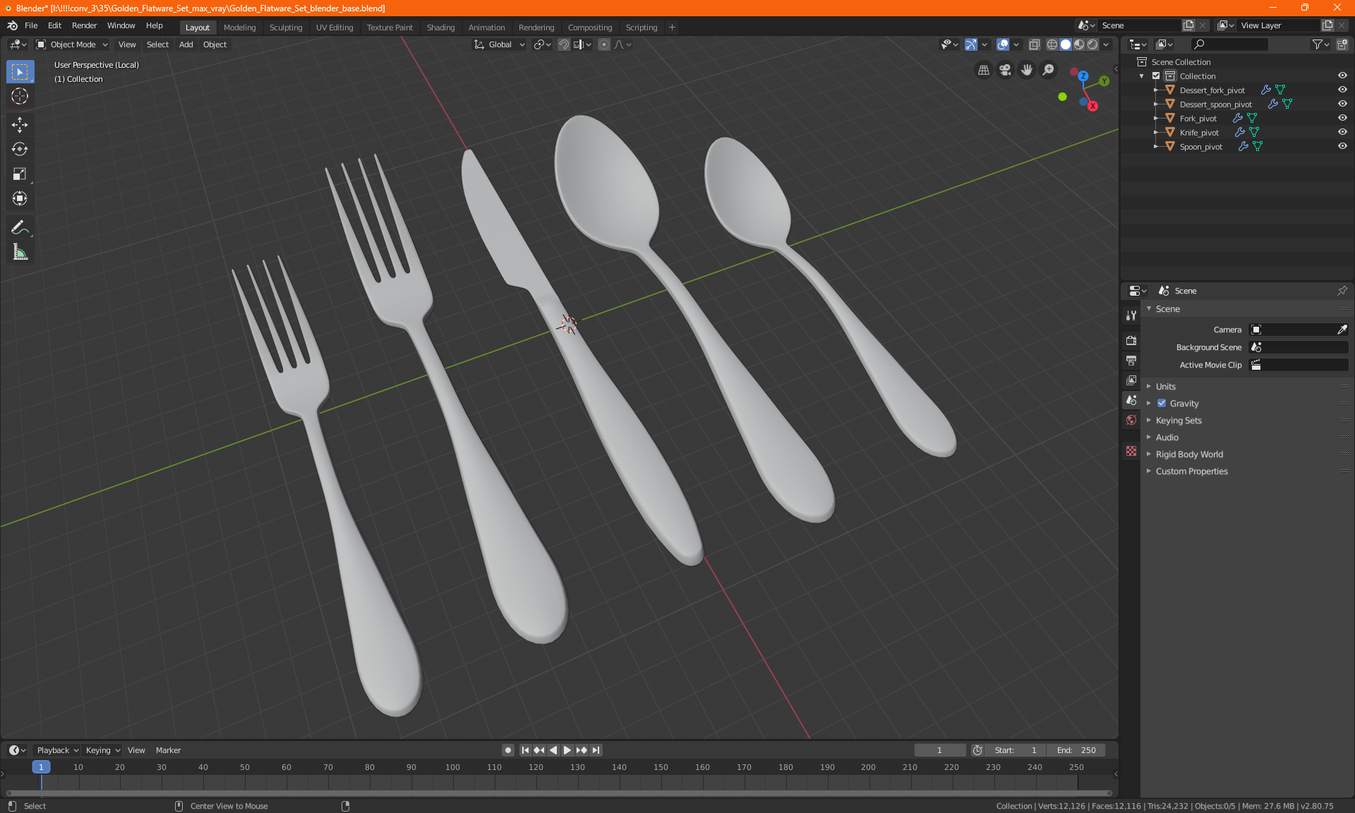 Golden Flatware Set 3D model