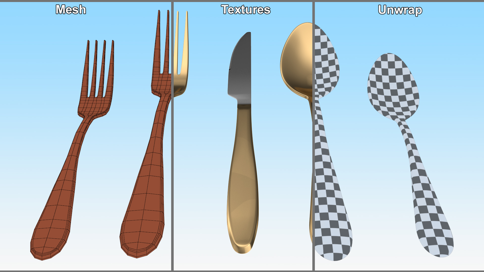 Golden Flatware Set 3D model