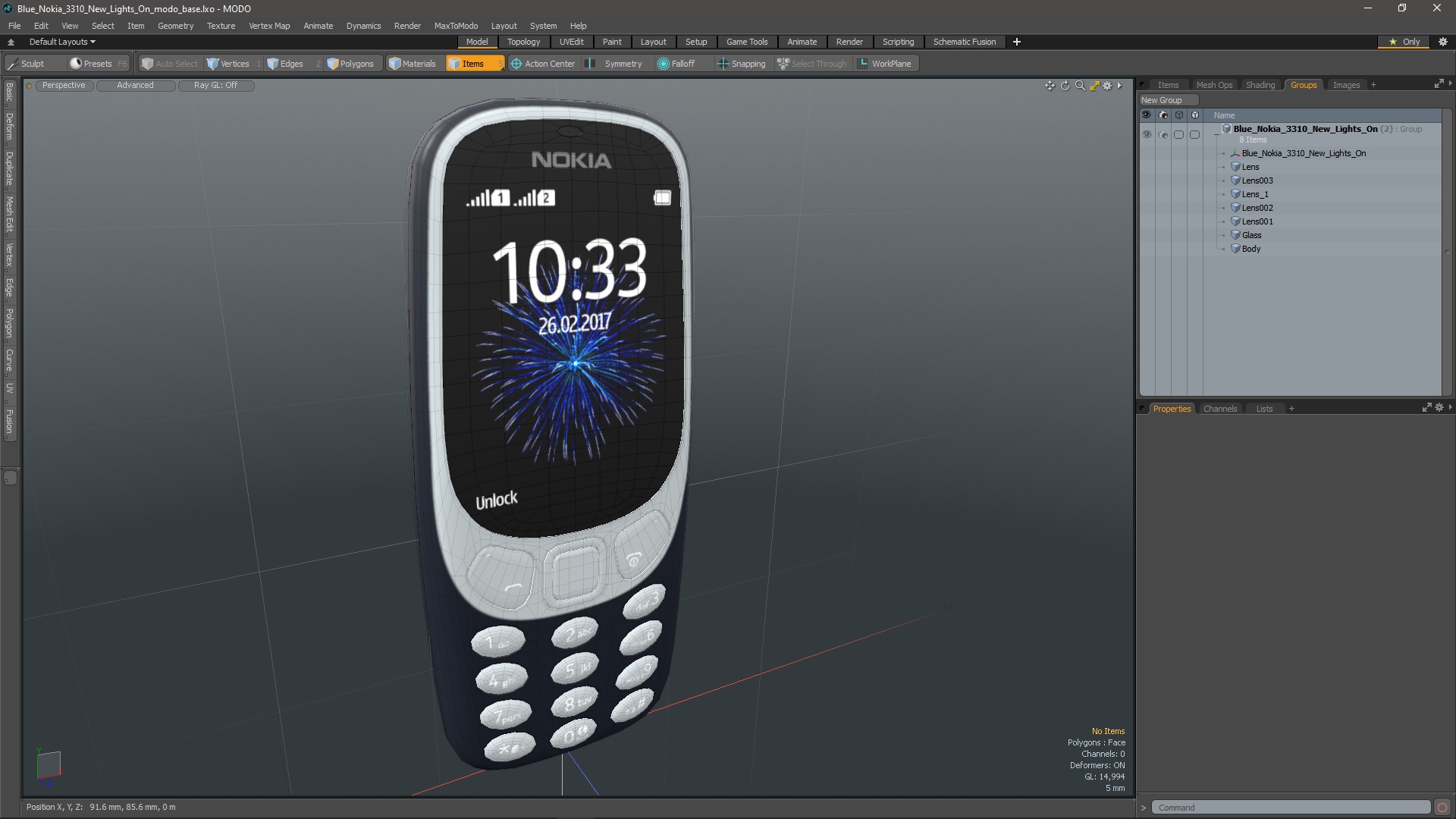 Blue Nokia 3310 New Lights On 3D model