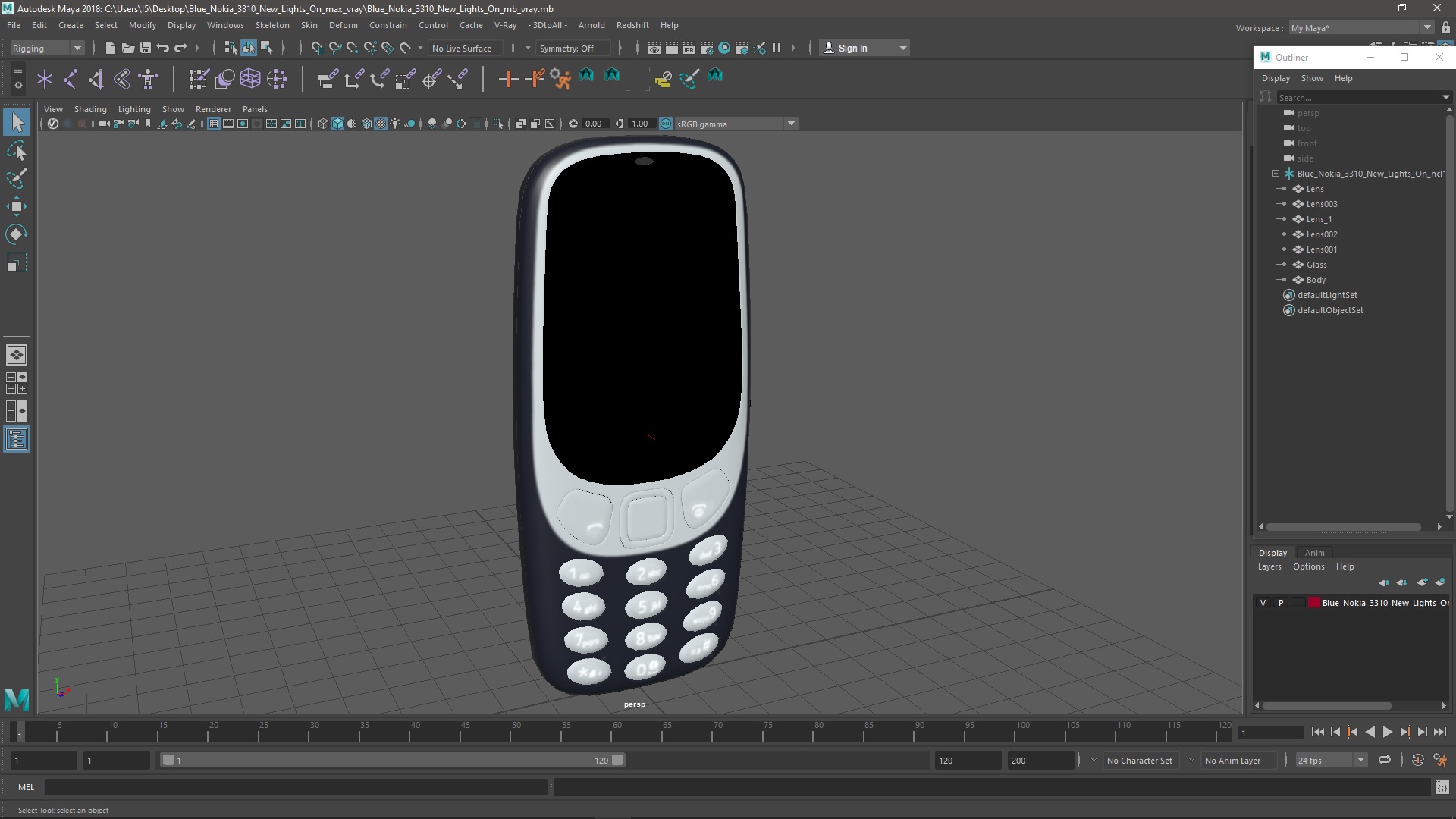 Blue Nokia 3310 New Lights On 3D model