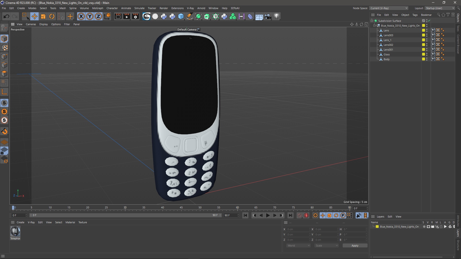 Blue Nokia 3310 New Lights On 3D model
