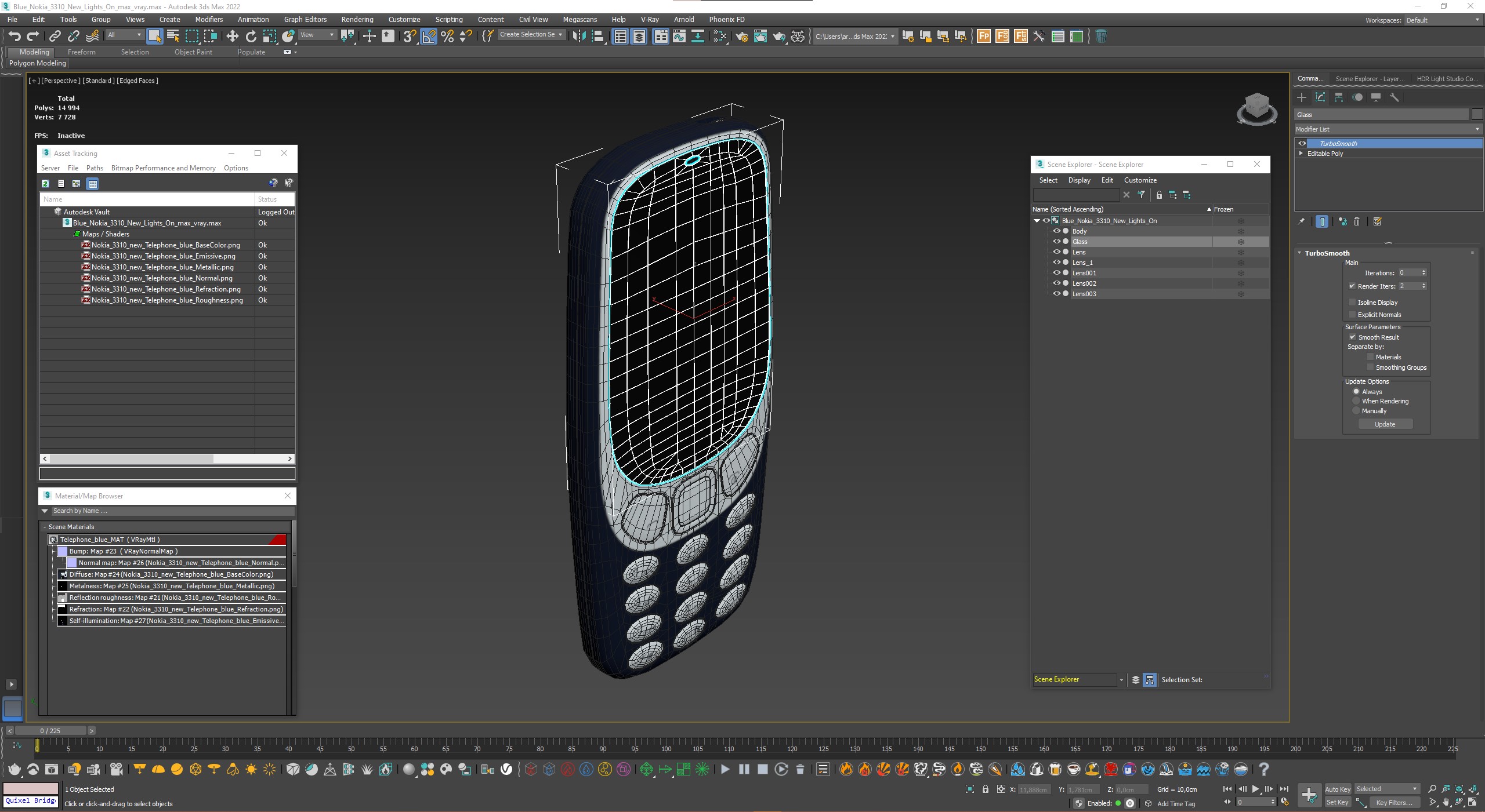 Blue Nokia 3310 New Lights On 3D model