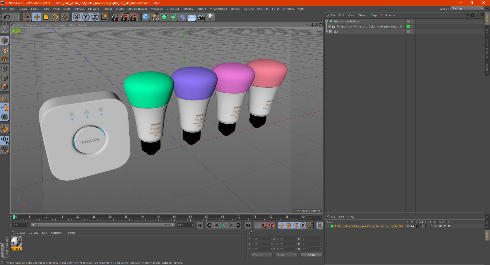 3D Philips Hue White and Color Ambience Lights On