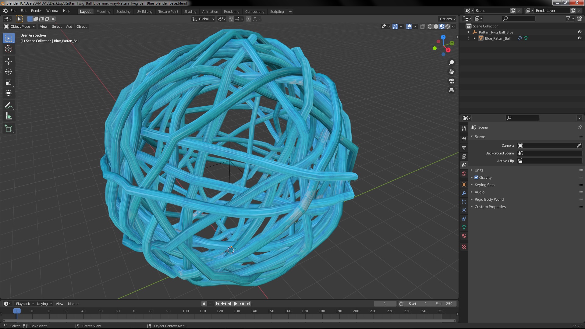 3D Rattan Twig Ball Blue