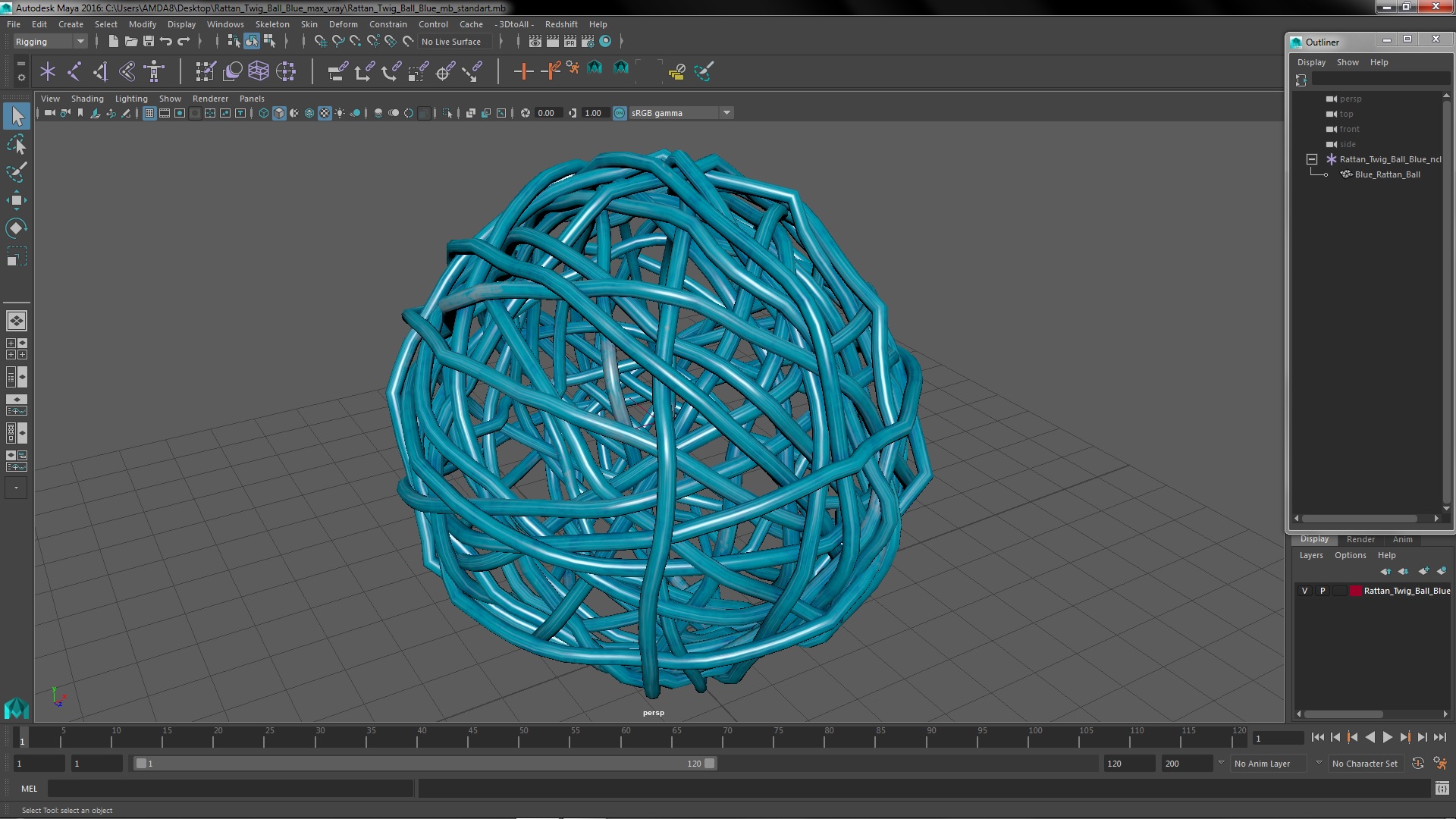 3D Rattan Twig Ball Blue