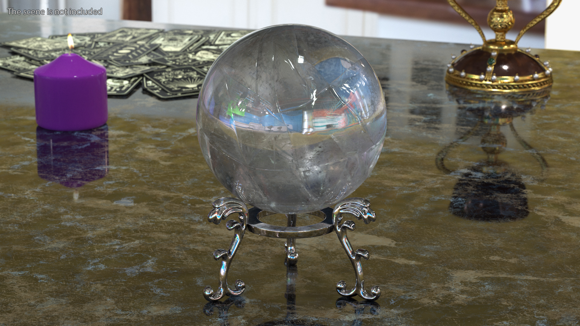 Quartz Crystal Sphere on Silver Stand 3D