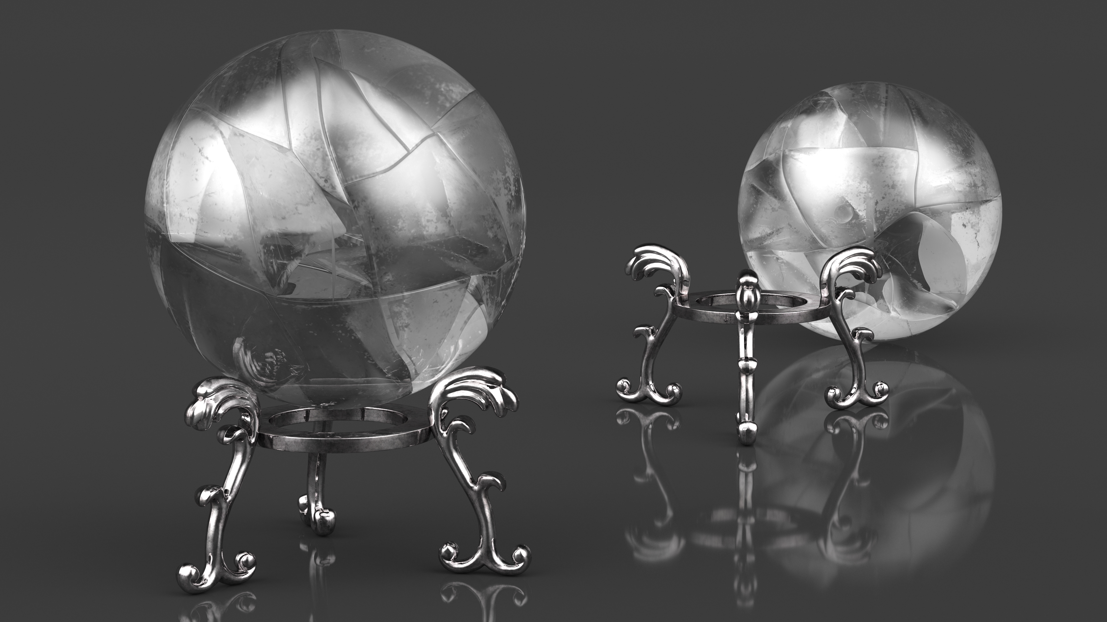 Quartz Crystal Sphere on Silver Stand 3D