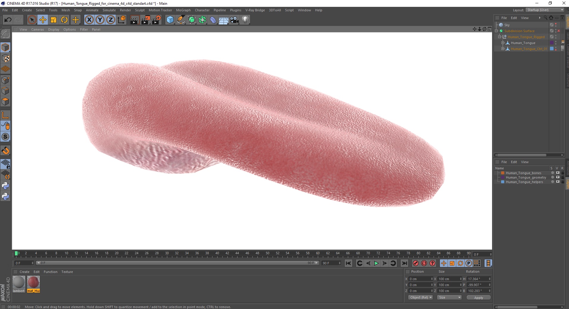 3D Human Tongue Rigged for Cinema 4D model