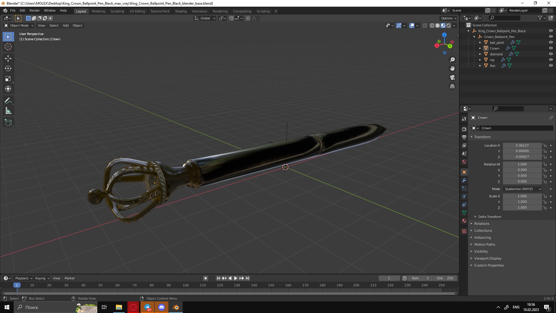 3D model King Crown Ballpoint Pen Black