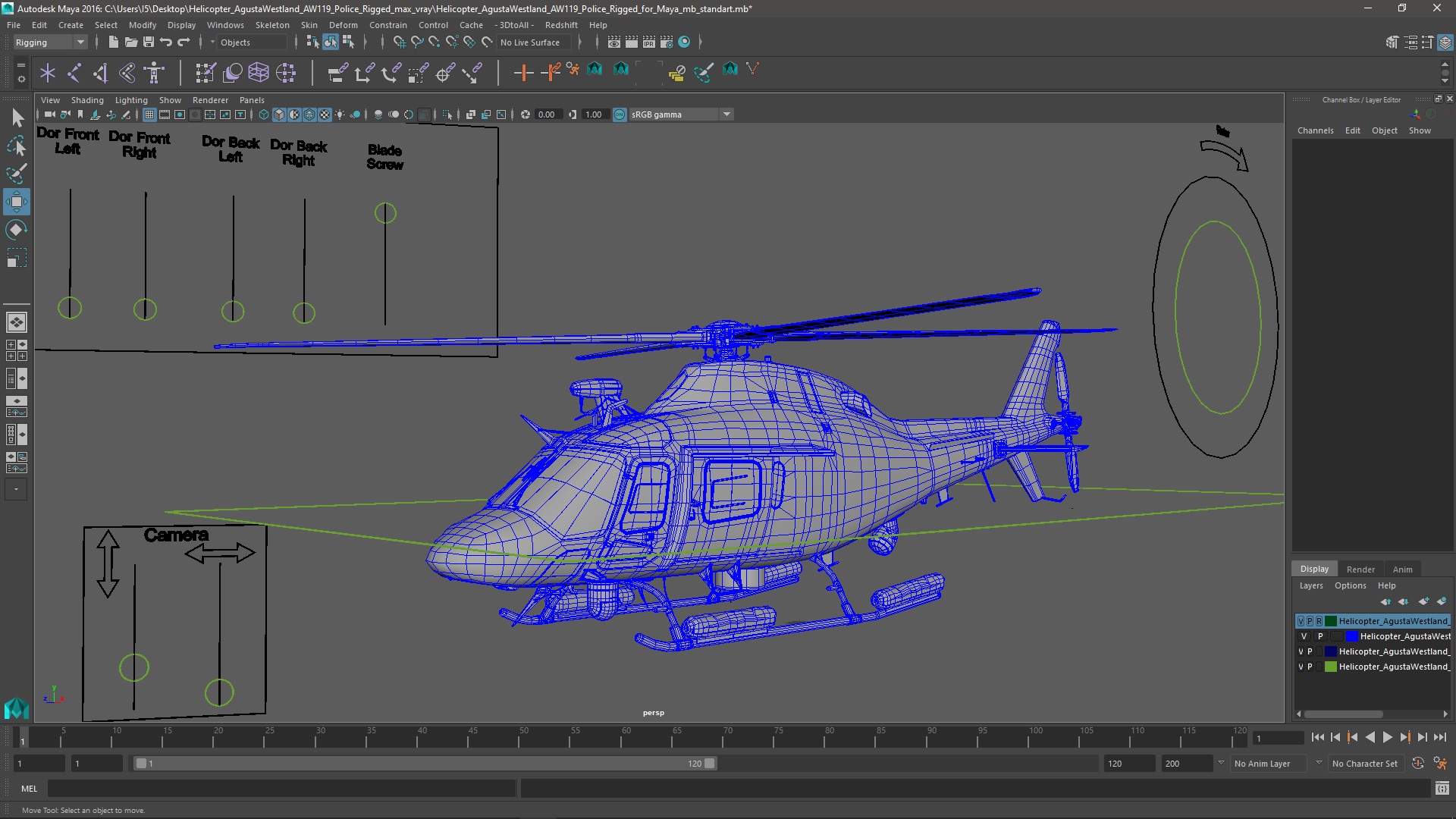 Helicopter AgustaWestland AW119 Police Rigged for Maya 3D model