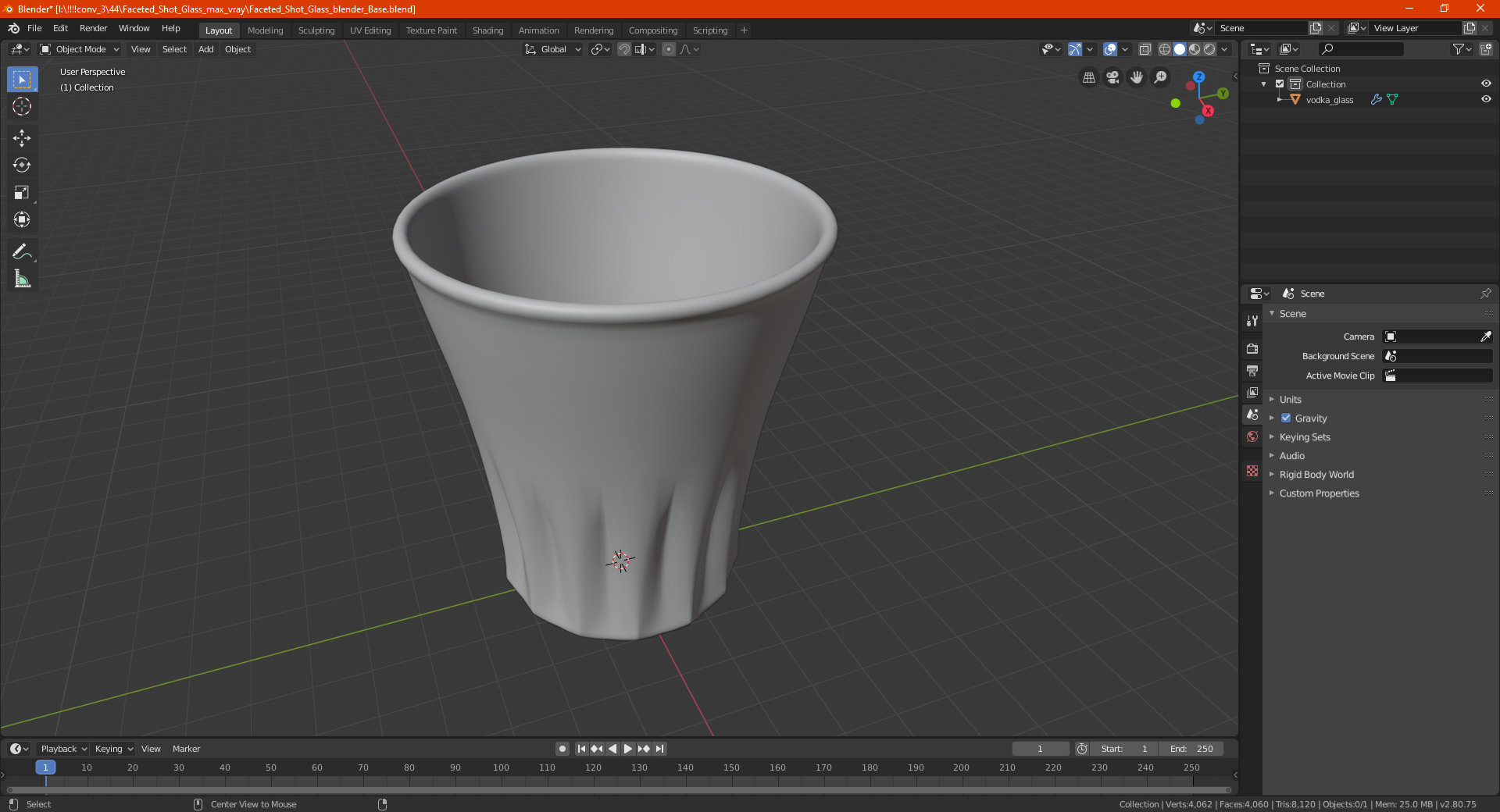 3D Faceted Shot Glass model