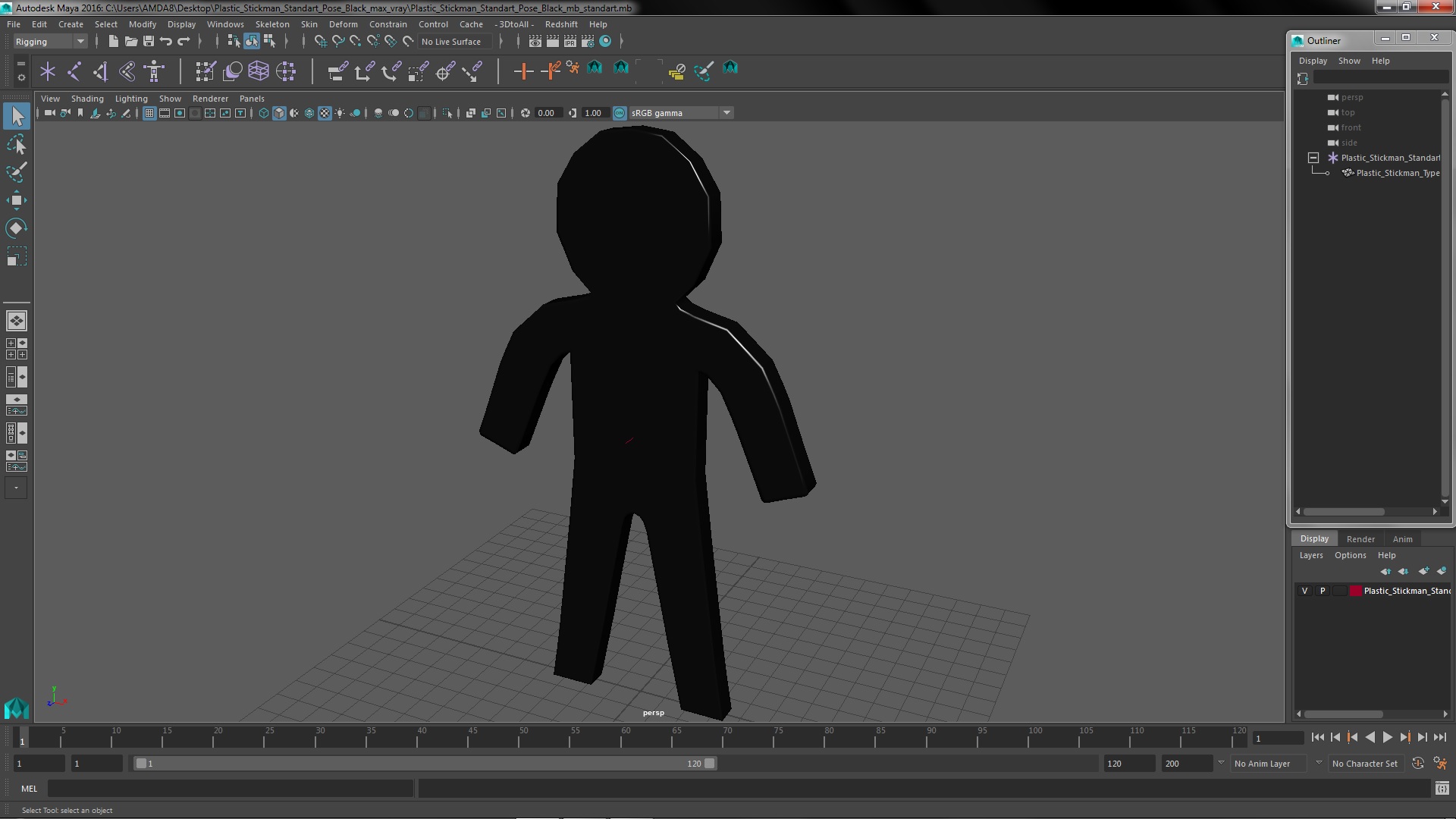 3D Plastic Stickman Standart Pose Black