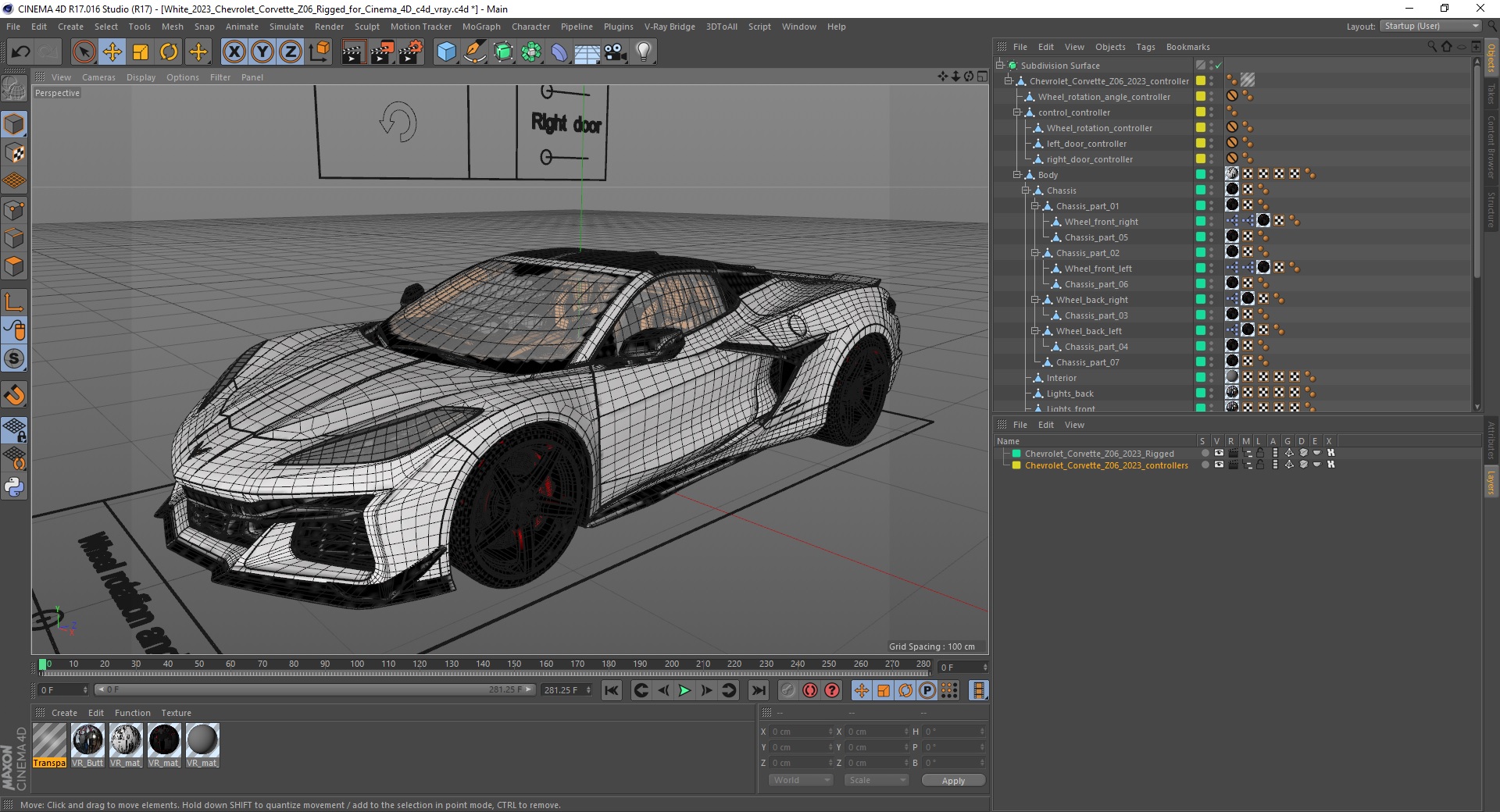 White 2023 Chevrolet Corvette Z06 Rigged for Cinema 4D 3D model