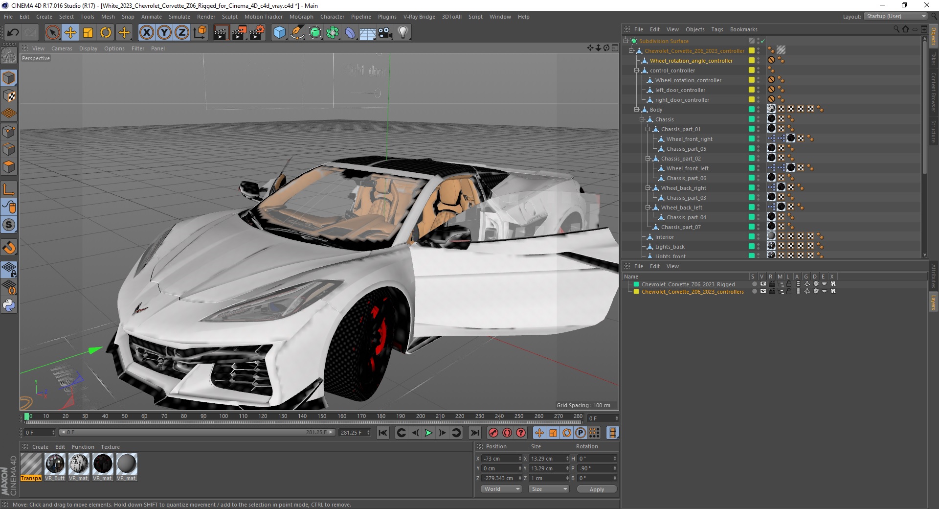 White 2023 Chevrolet Corvette Z06 Rigged for Cinema 4D 3D model