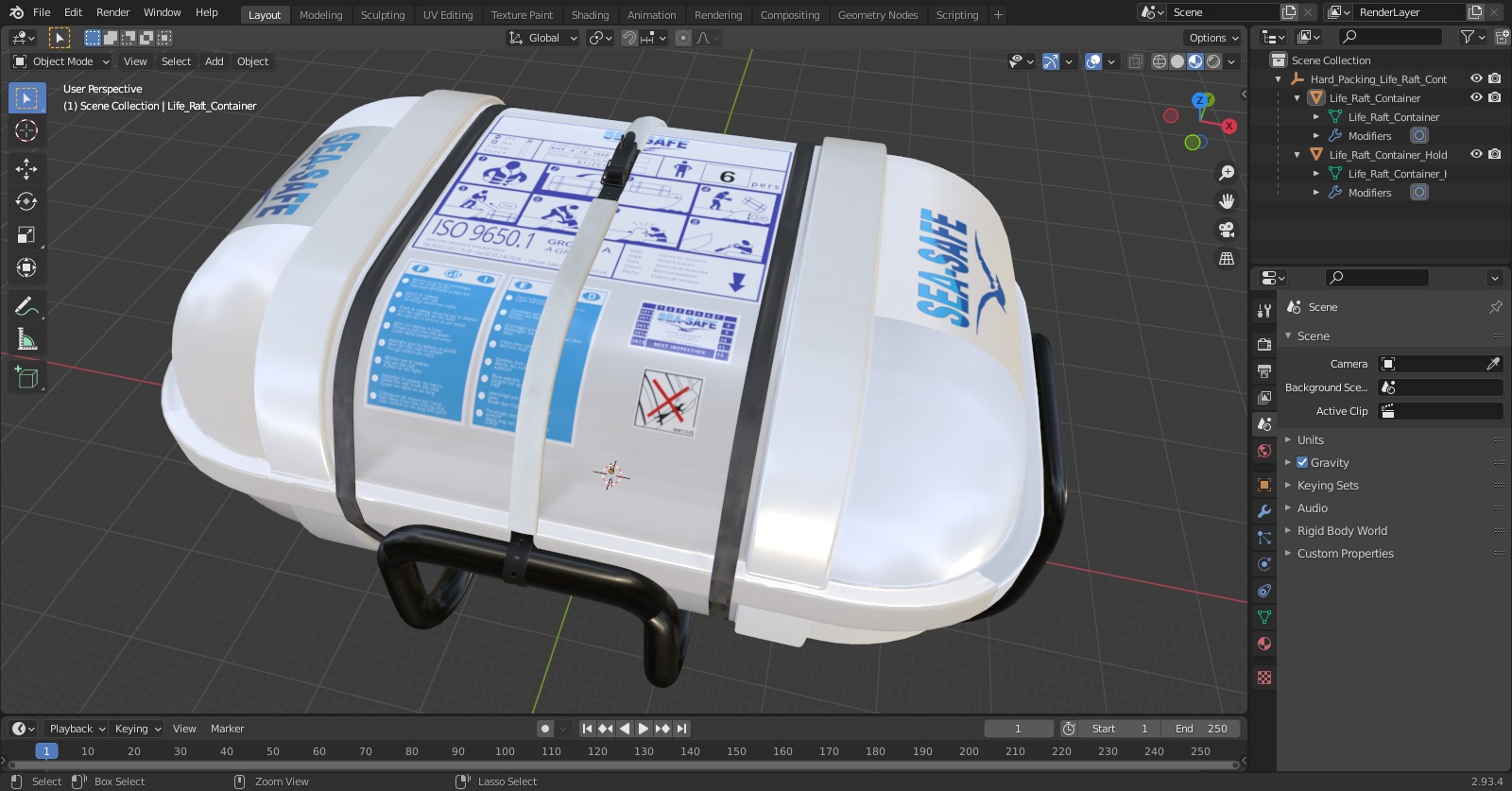 3D model Hard Packing Life Raft Container for Marine Vessel