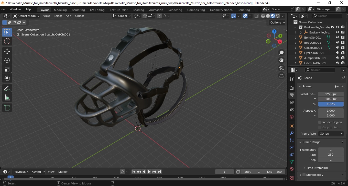Baskerville Muzzle for Xoloitzcuintli 3D
