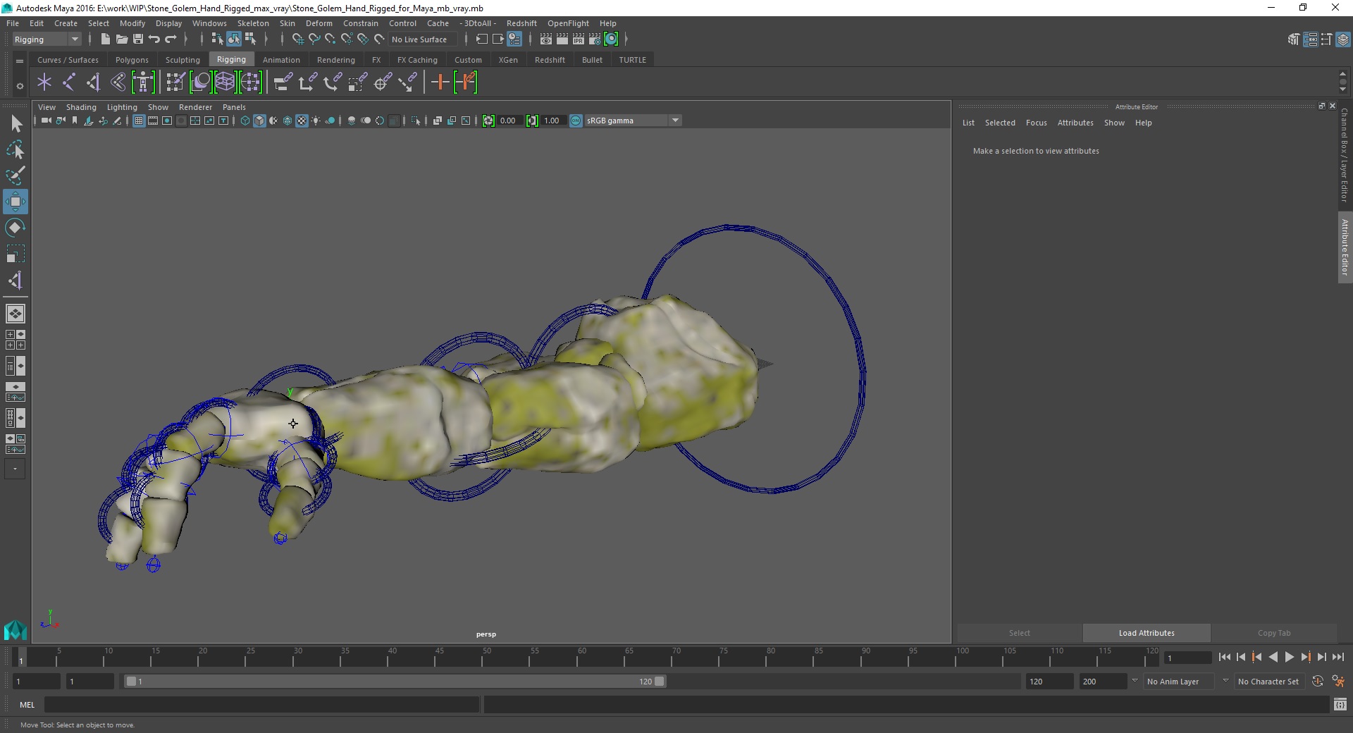 Stone Golem Hand Rigged for Maya 3D