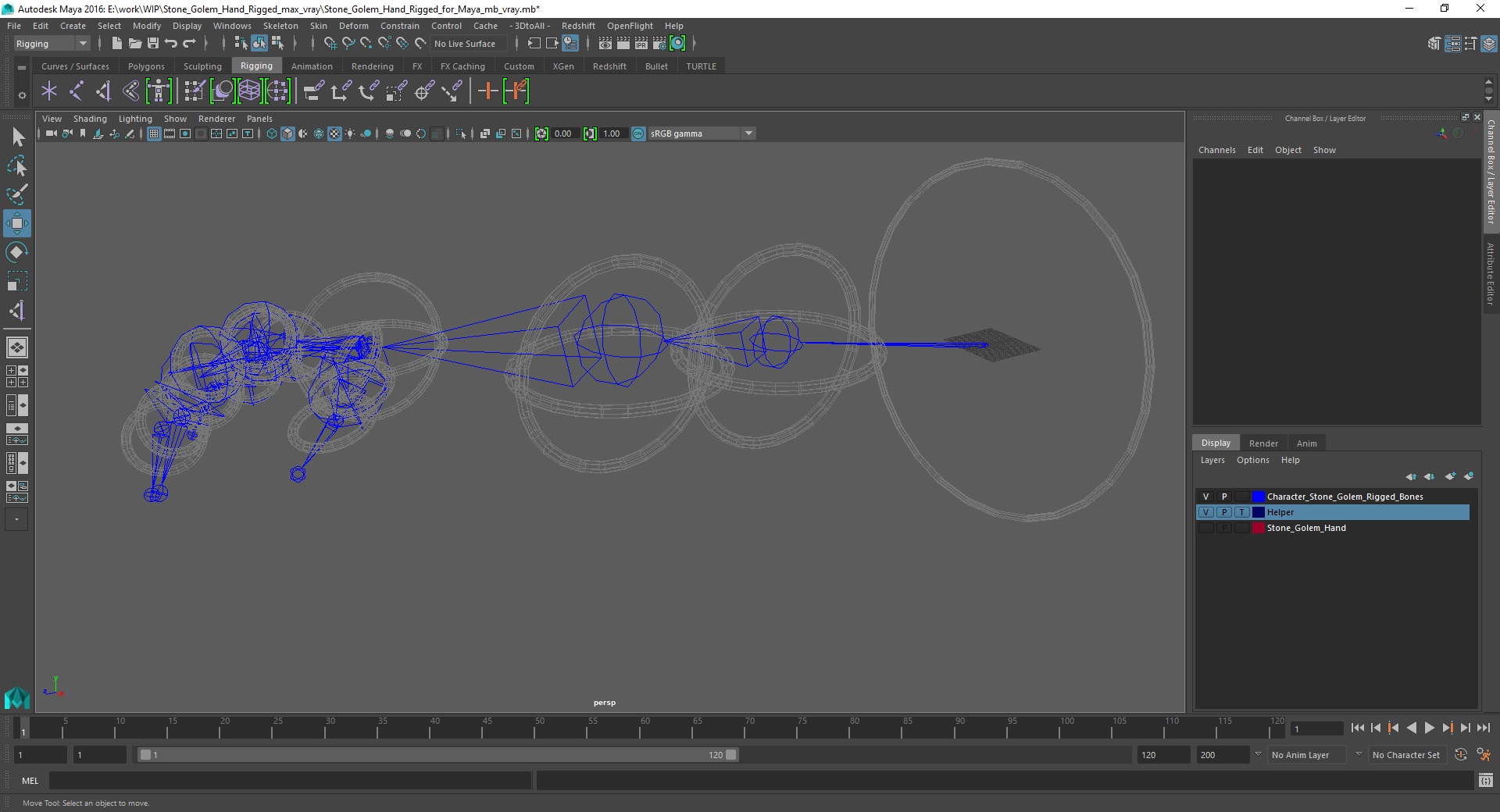 Stone Golem Hand Rigged for Maya 3D