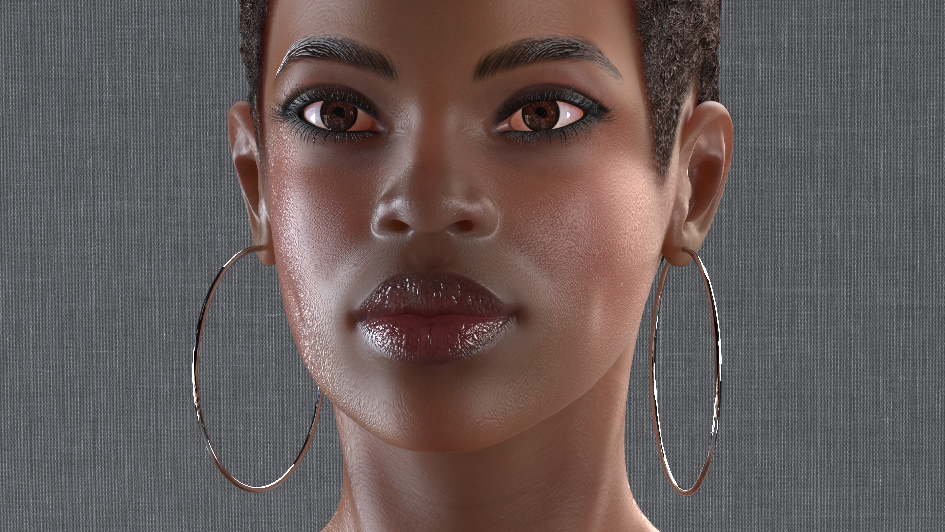 Nude Dark Skin Woman Rigged 3D