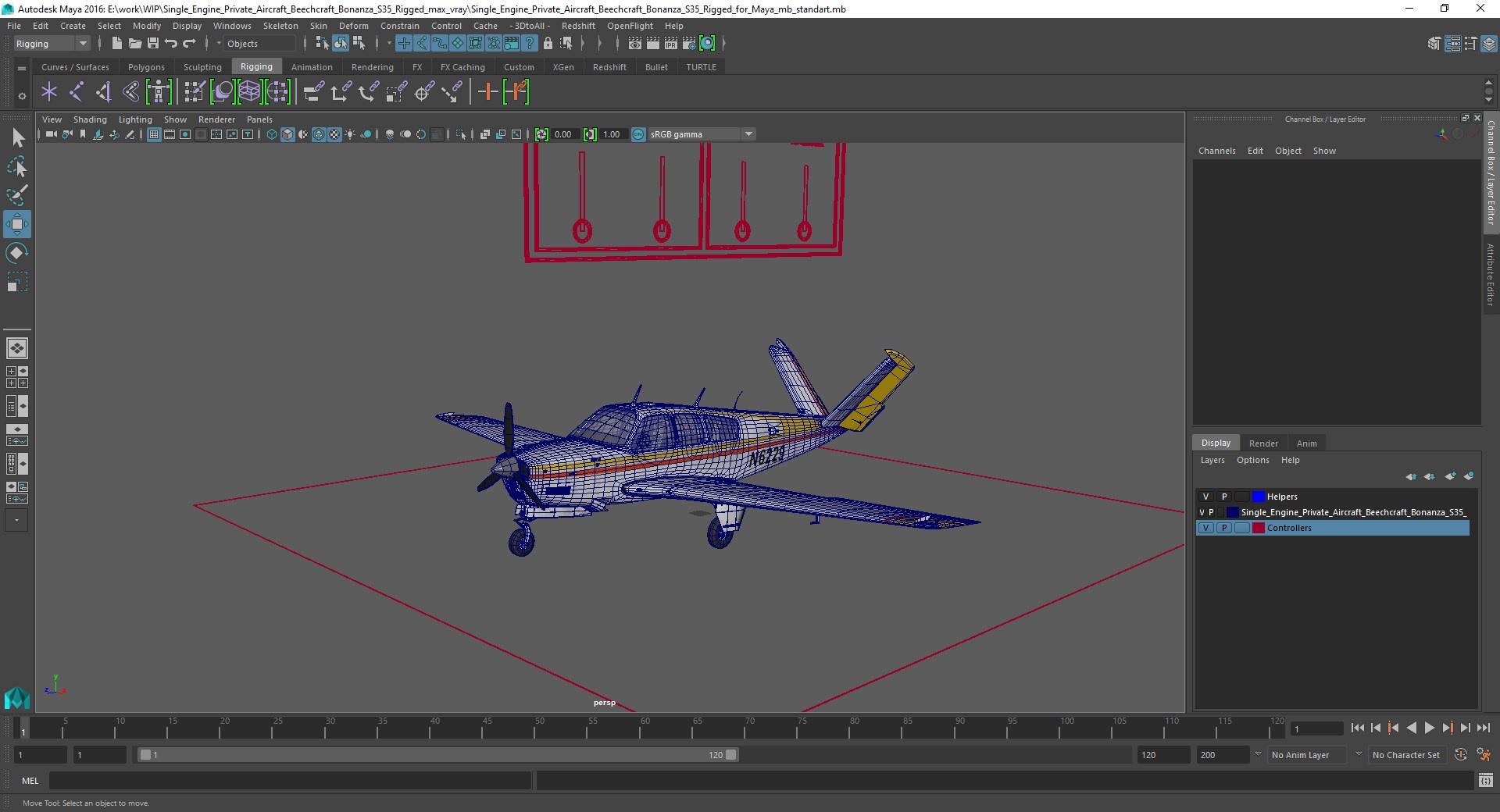 Single Engine Private Aircraft Beechcraft Bonanza S35 Rigged for Maya 3D model