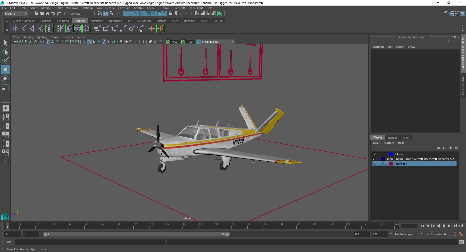 Single Engine Private Aircraft Beechcraft Bonanza S35 Rigged for Maya 3D model