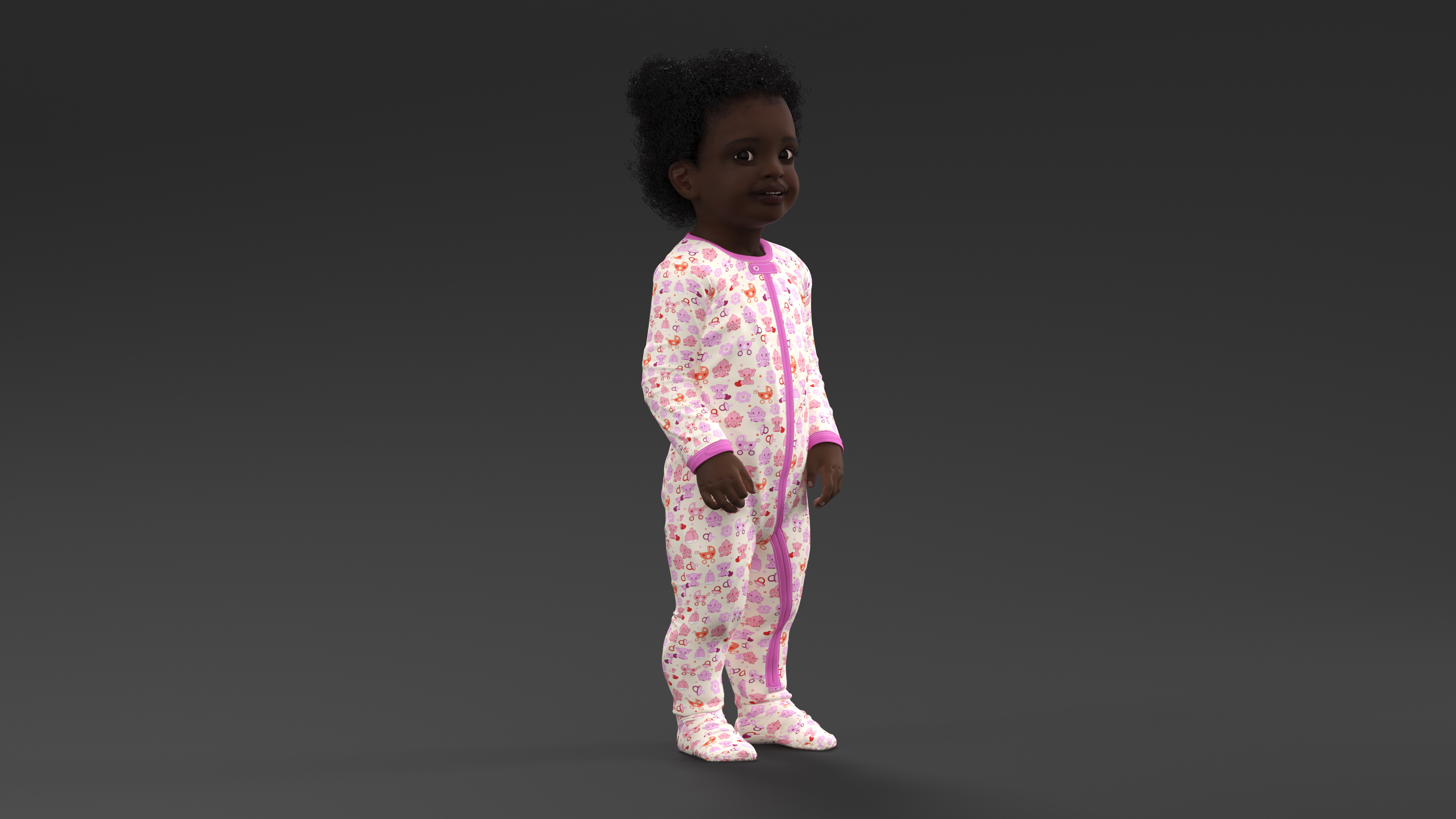Toddler Black Girl in Full Bodysuit Standing 3D model