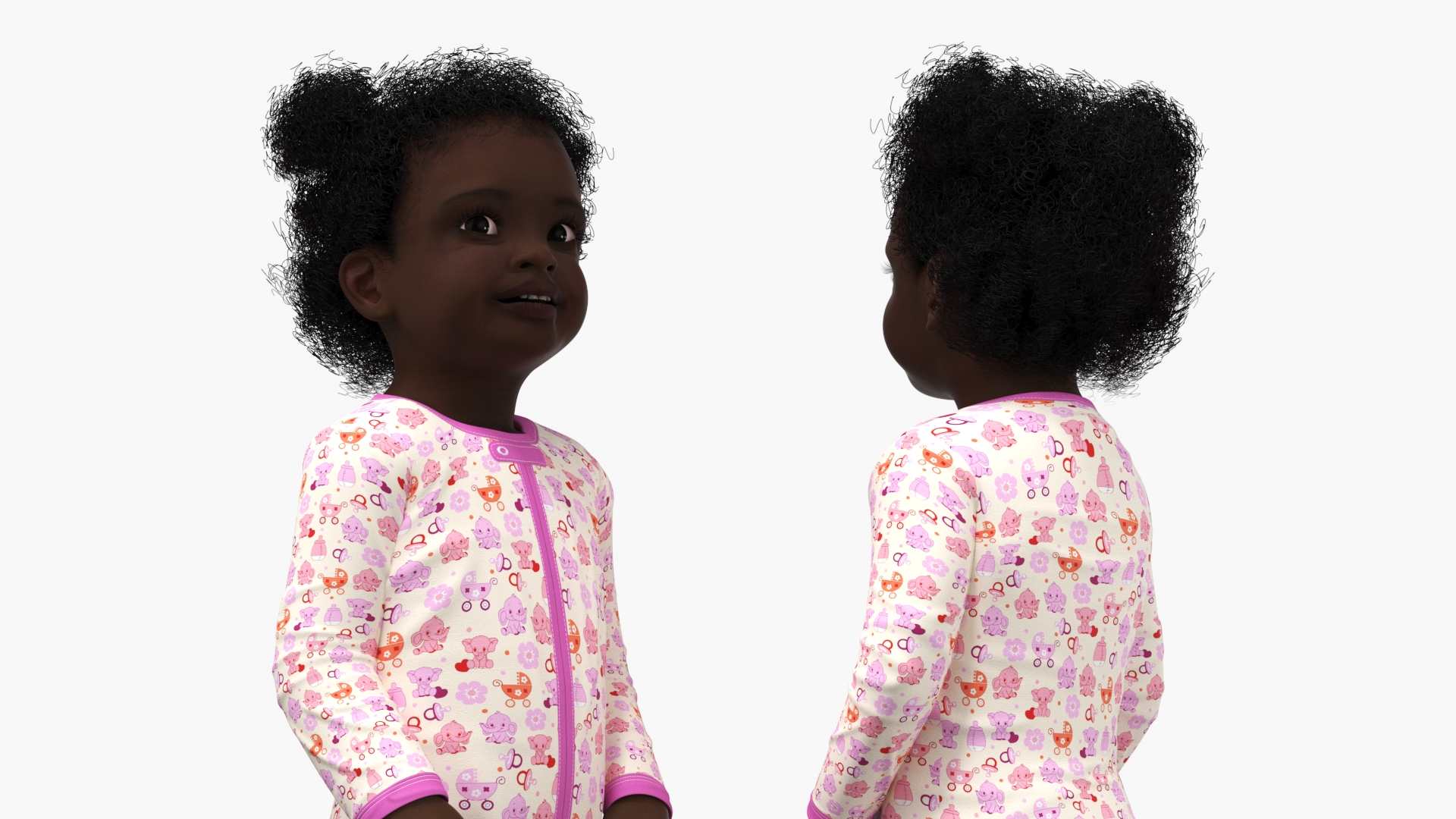 Toddler Black Girl in Full Bodysuit Standing 3D model