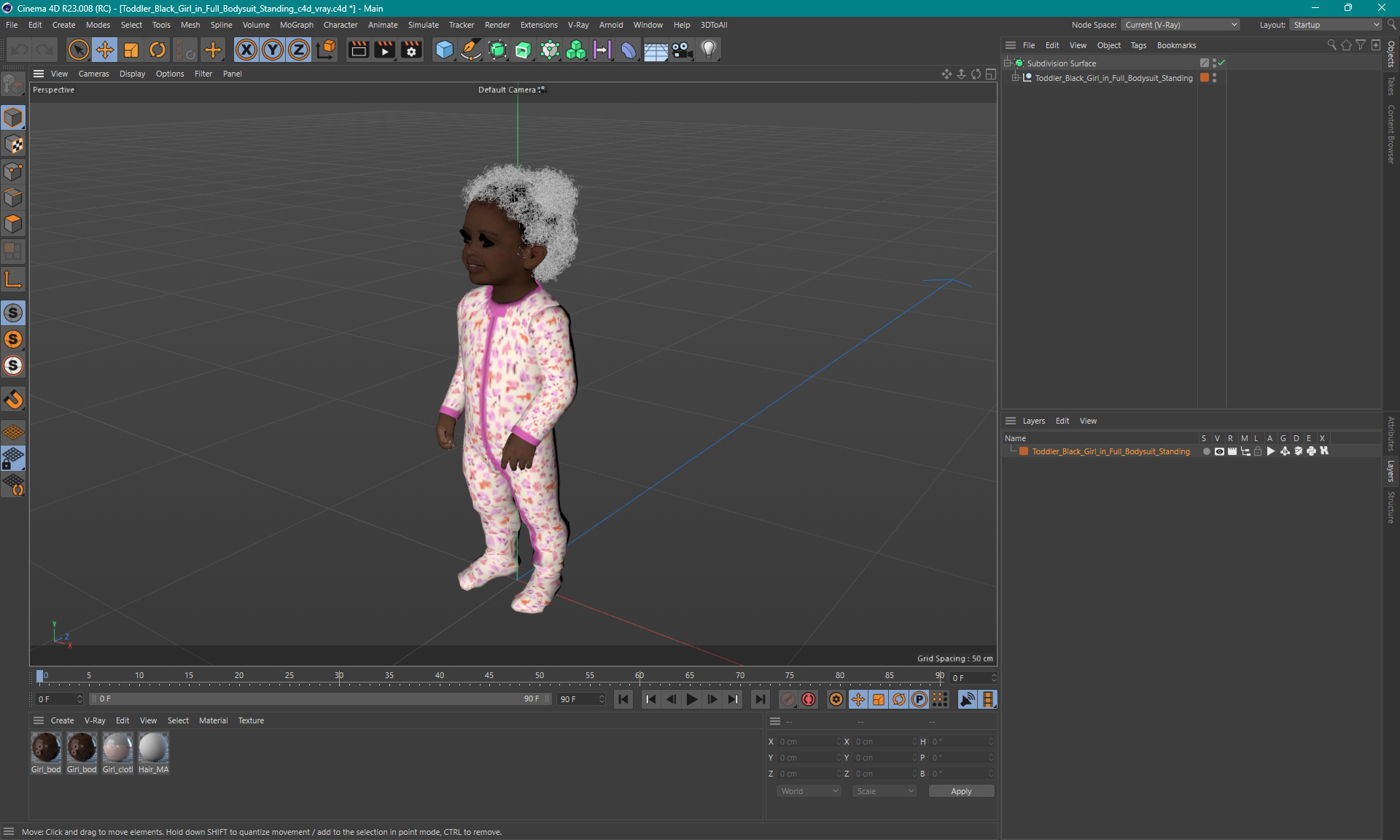 Toddler Black Girl in Full Bodysuit Standing 3D model