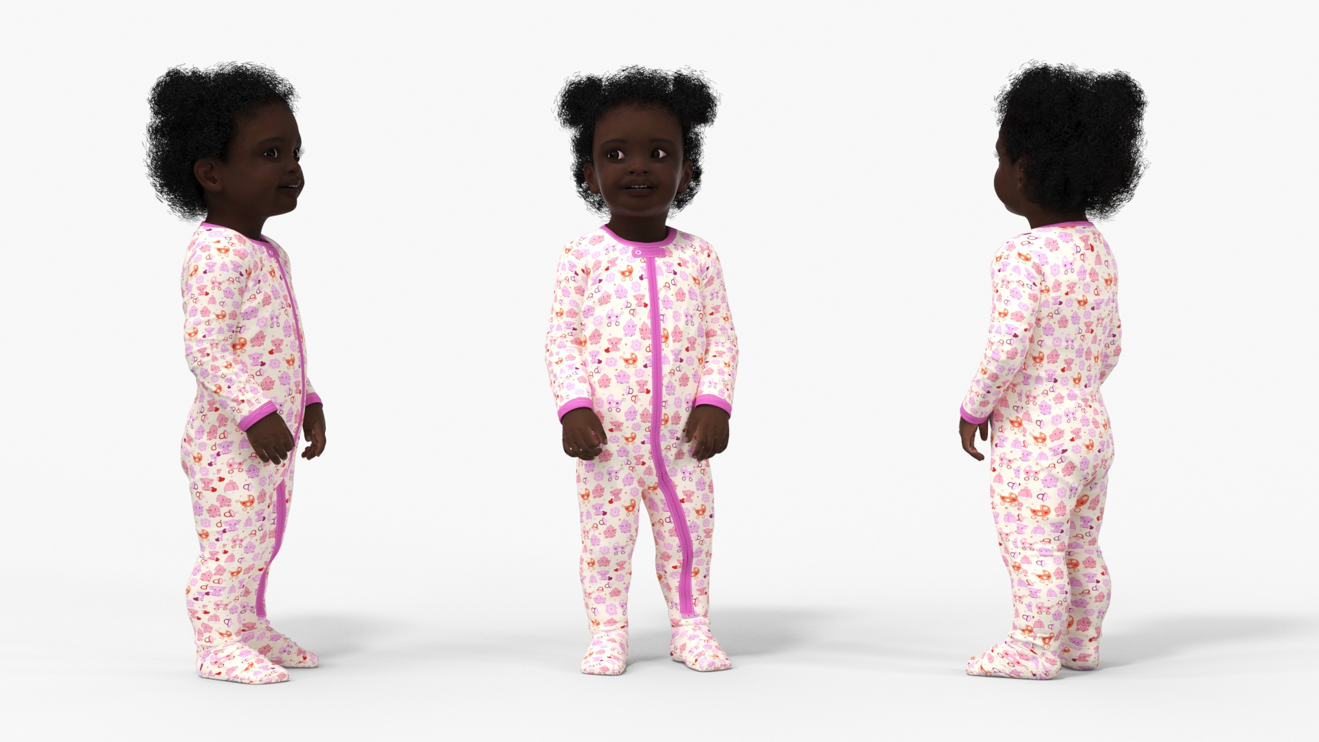 Toddler Black Girl in Full Bodysuit Standing 3D model