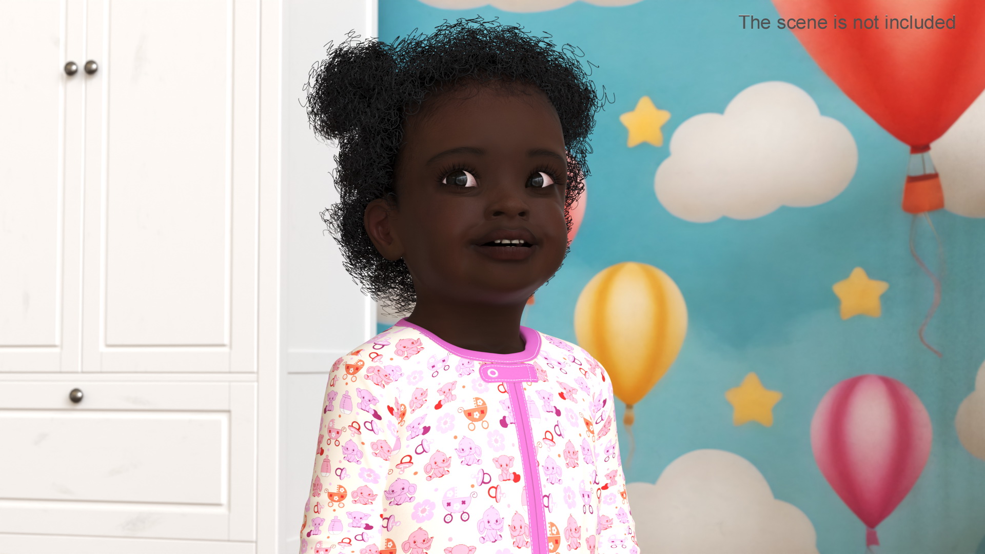 Toddler Black Girl in Full Bodysuit Standing 3D model