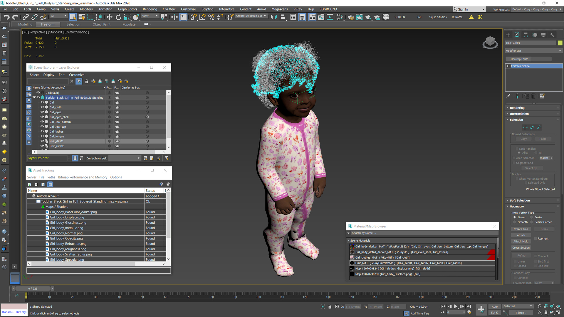 Toddler Black Girl in Full Bodysuit Standing 3D model