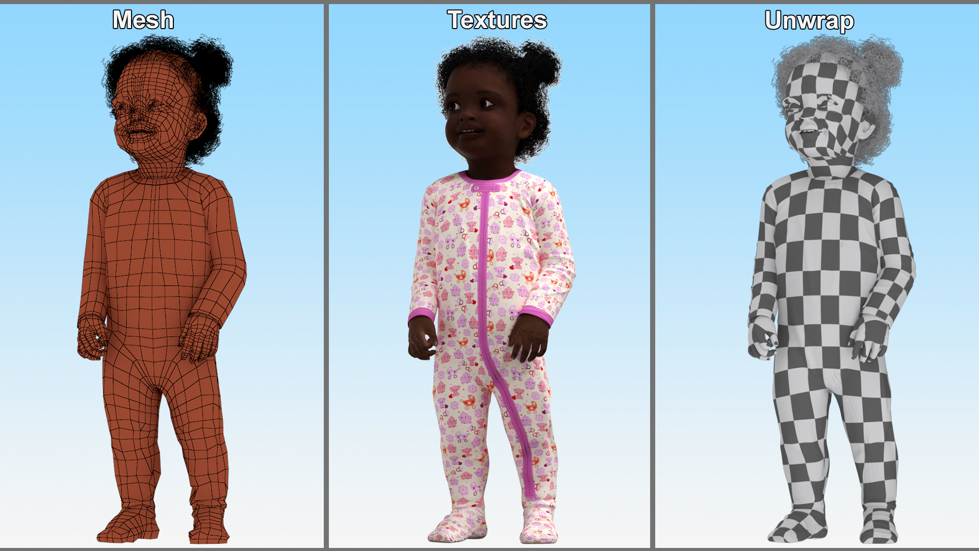 Toddler Black Girl in Full Bodysuit Standing 3D model