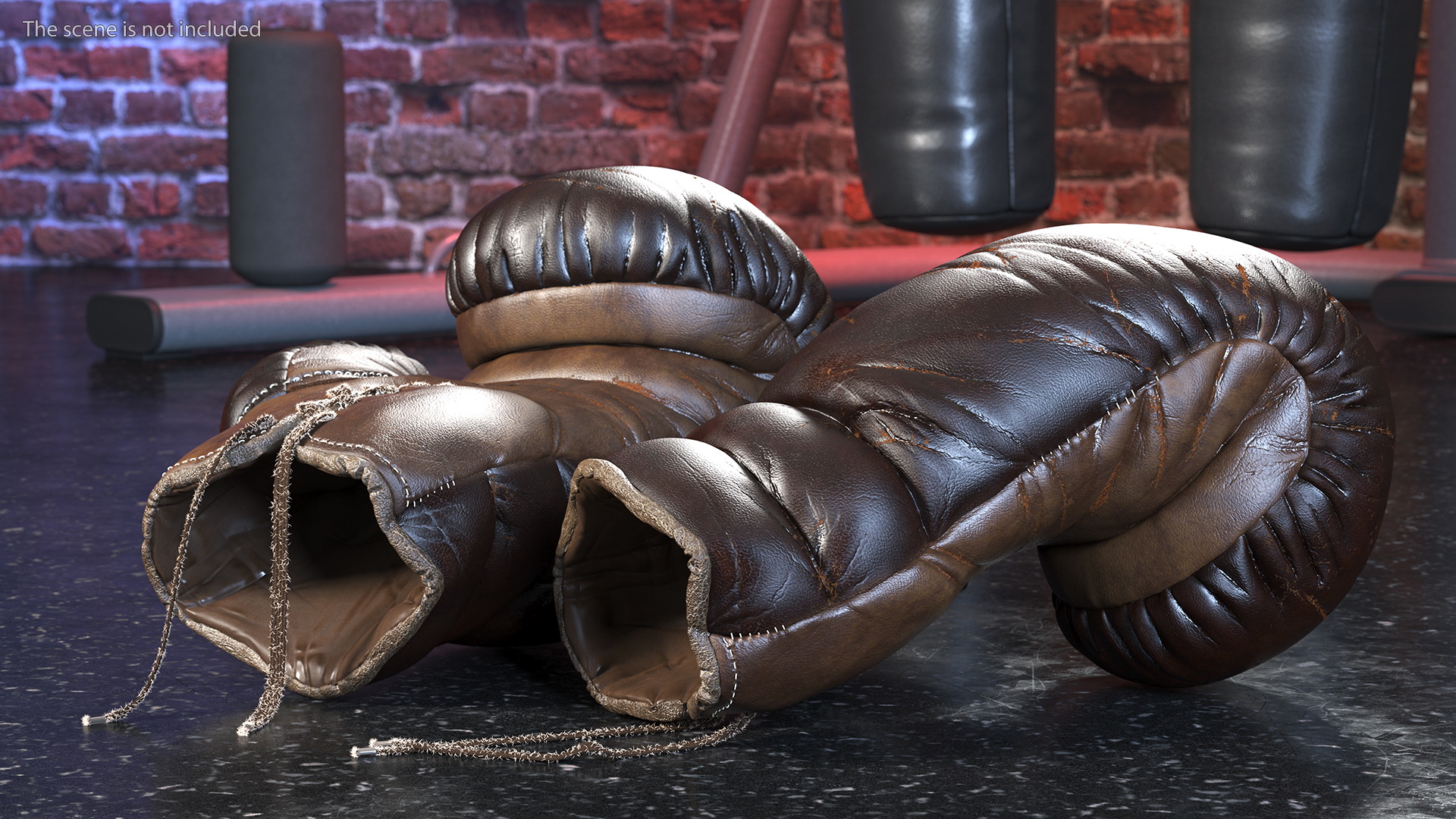 3D Old Brown Leather Boxing Gloves