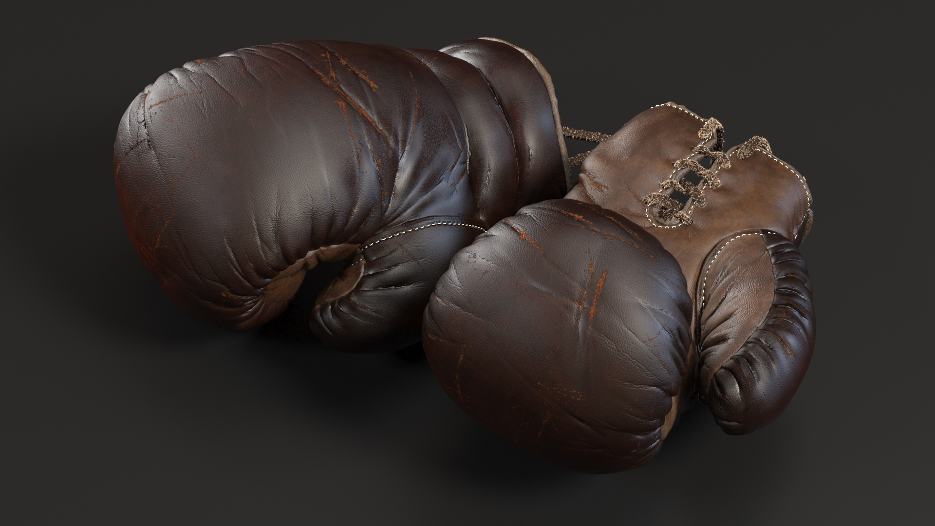 3D Old Brown Leather Boxing Gloves