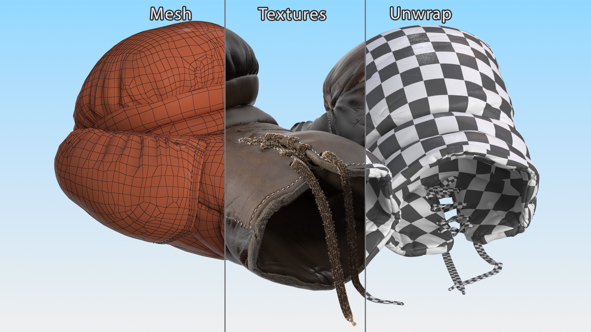 3D Old Brown Leather Boxing Gloves