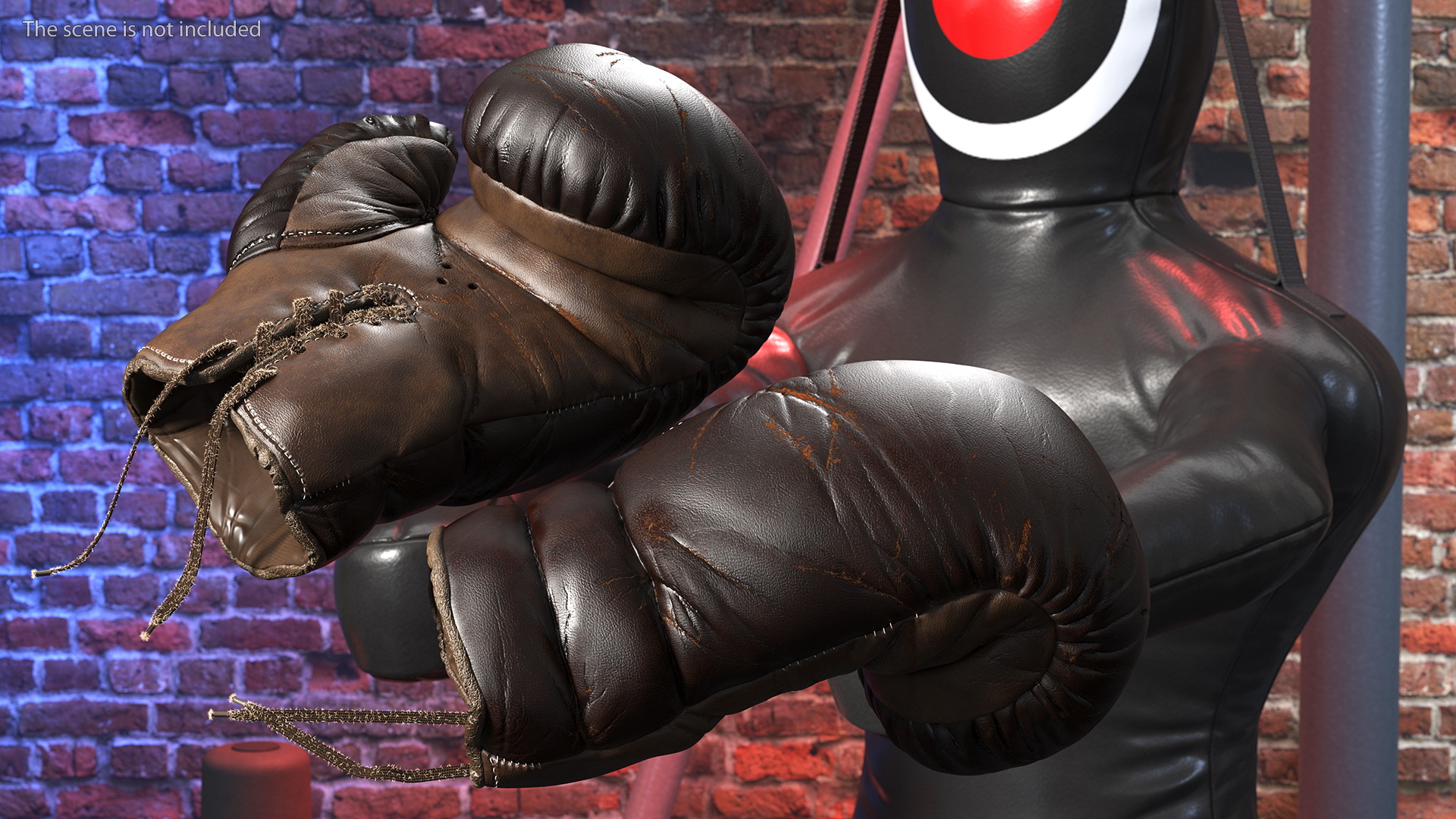 3D Old Brown Leather Boxing Gloves