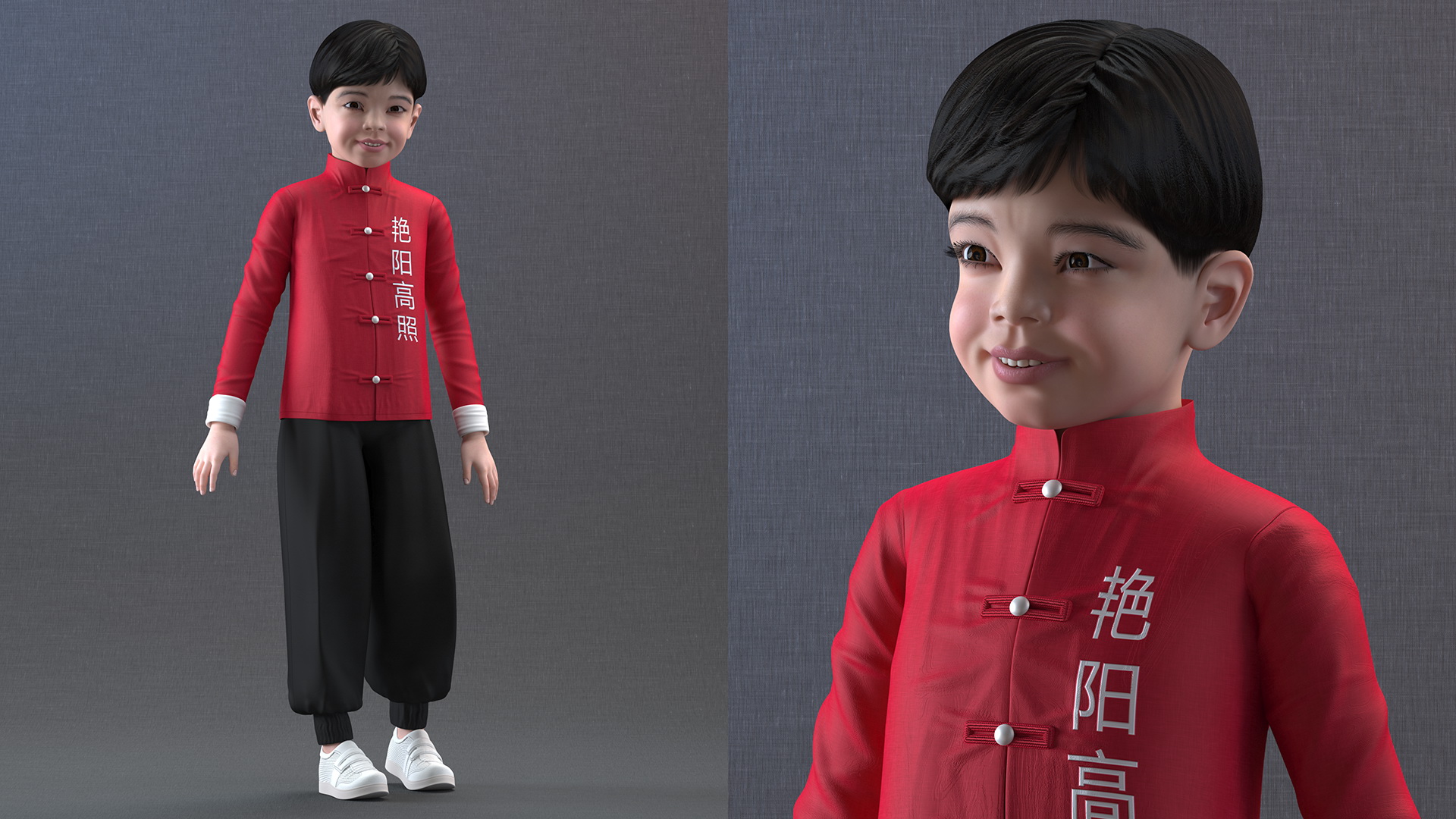 3D Chinese Boy in National Clothes