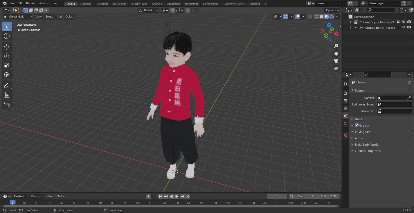 3D Chinese Boy in National Clothes
