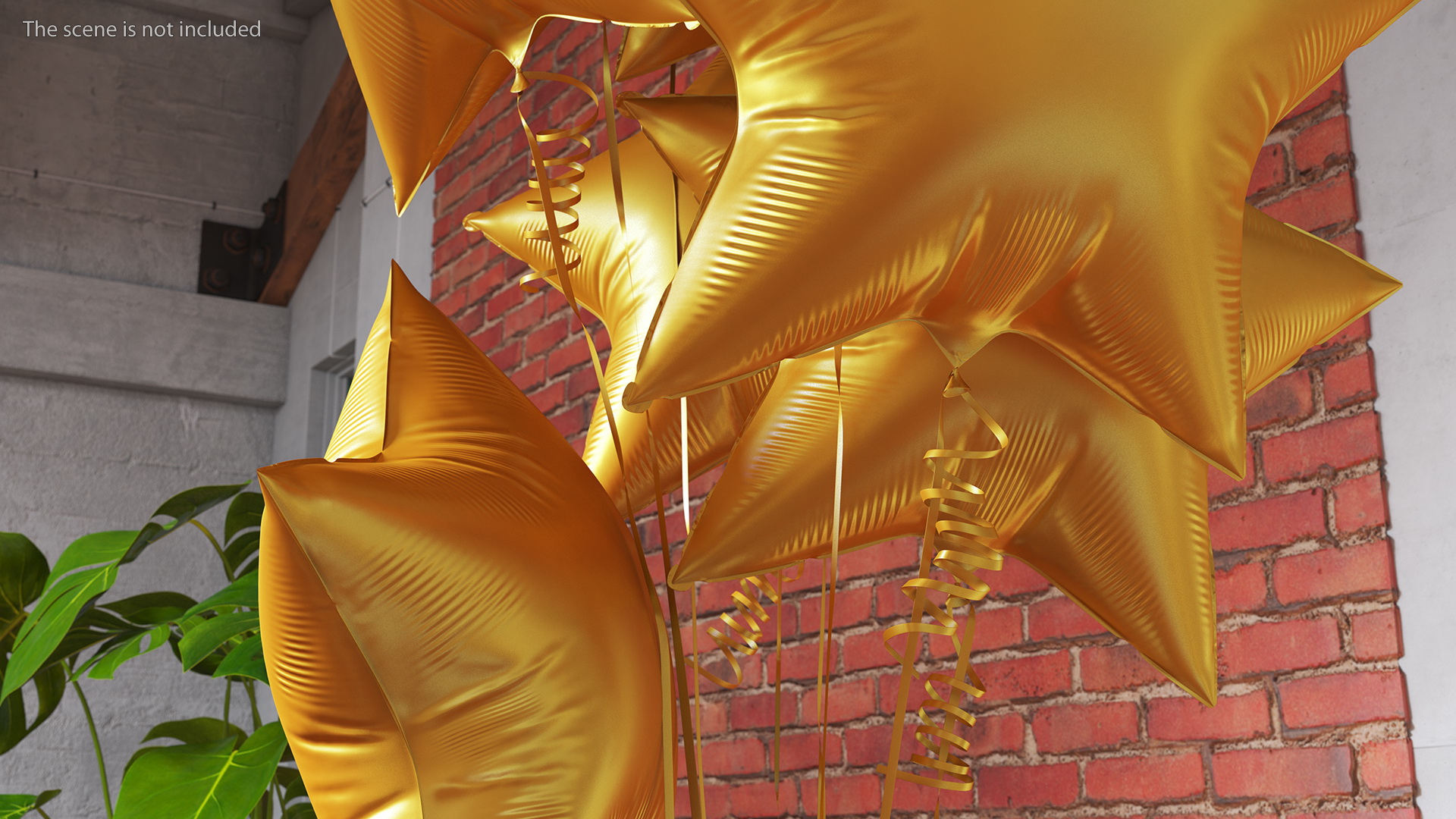 3D Matte Gold Star Balloons Tied to Gift Box