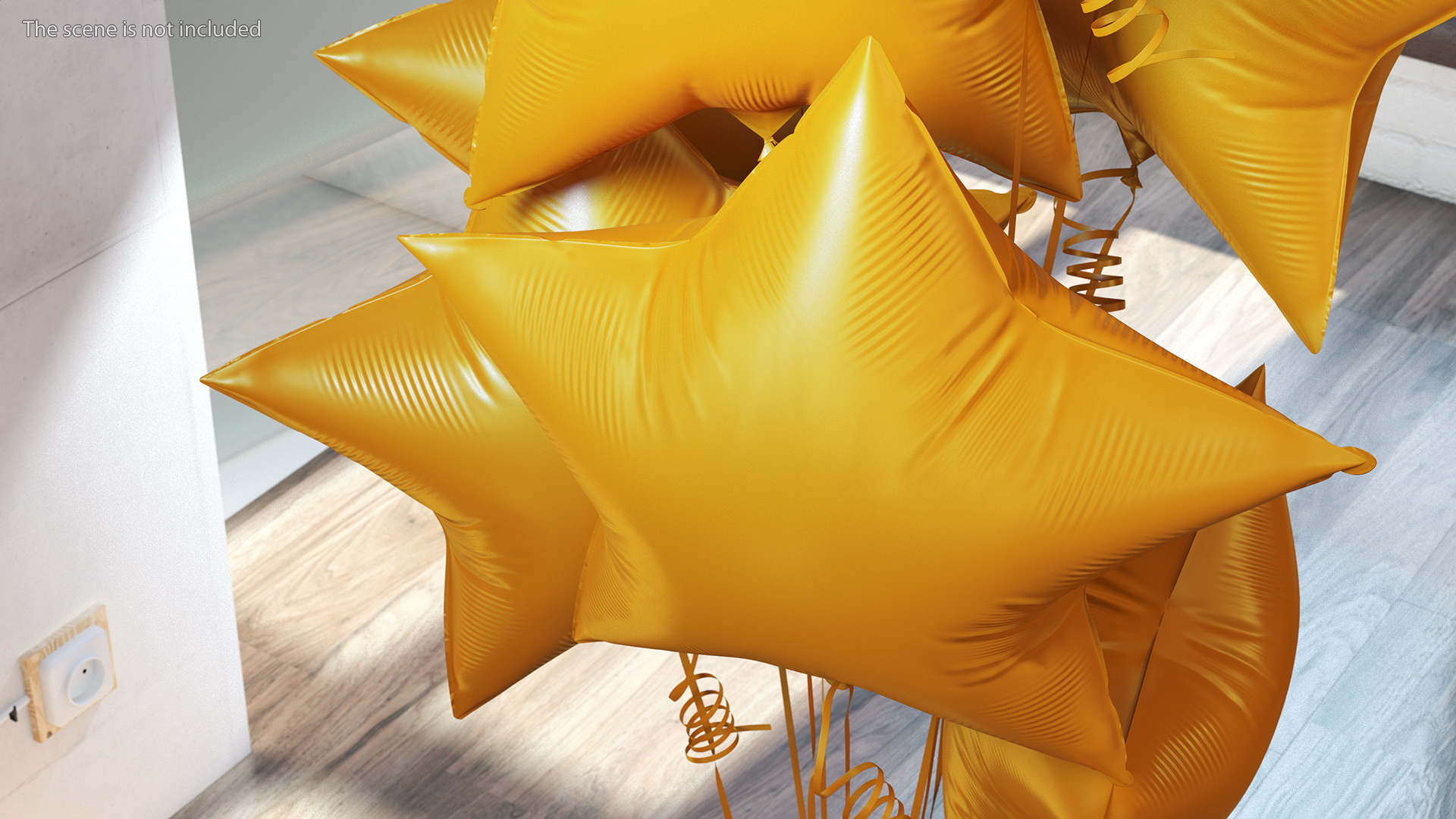 3D Matte Gold Star Balloons Tied to Gift Box